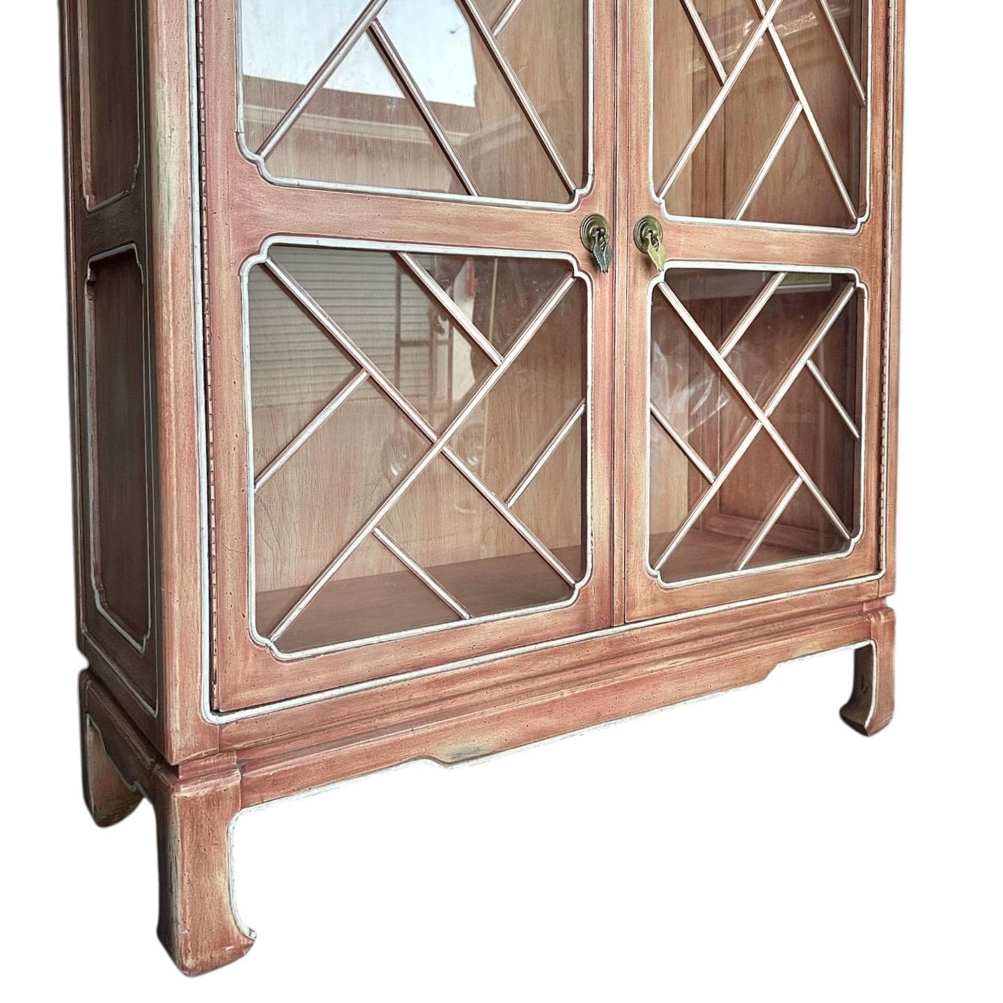Vintage Pagoda China Cabinet by Tomlinson - Oversized Lighted Chinoiserie Vitrine - Rare Brushed Rose Wood Hollywood Regency - Thumbnail 6