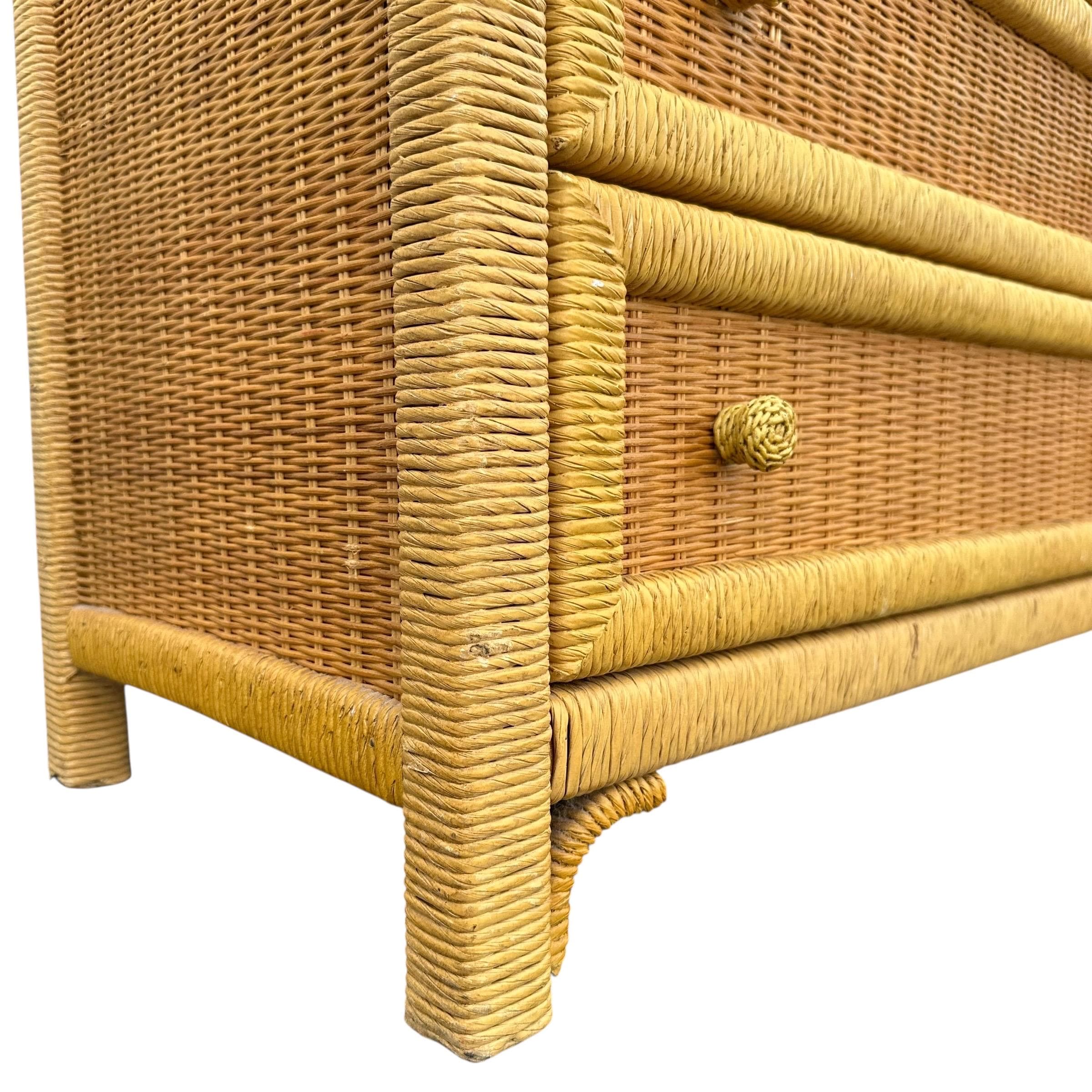 Wicker Dresser Chest by Henry Link - Vintage Natural Wrapped Rattan 5 Drawer Boho Chic Coastal Bamboo Style - Thumbnail 9