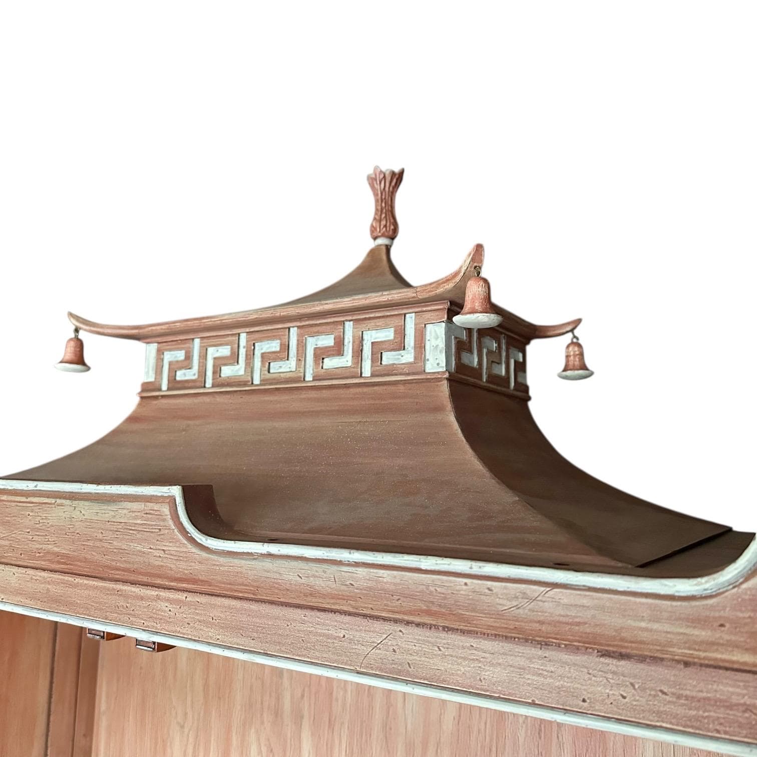Vintage Pagoda China Cabinet by Tomlinson - Oversized Lighted Chinoiserie Vitrine - Rare Brushed Rose Wood Hollywood Regency - Thumbnail 5