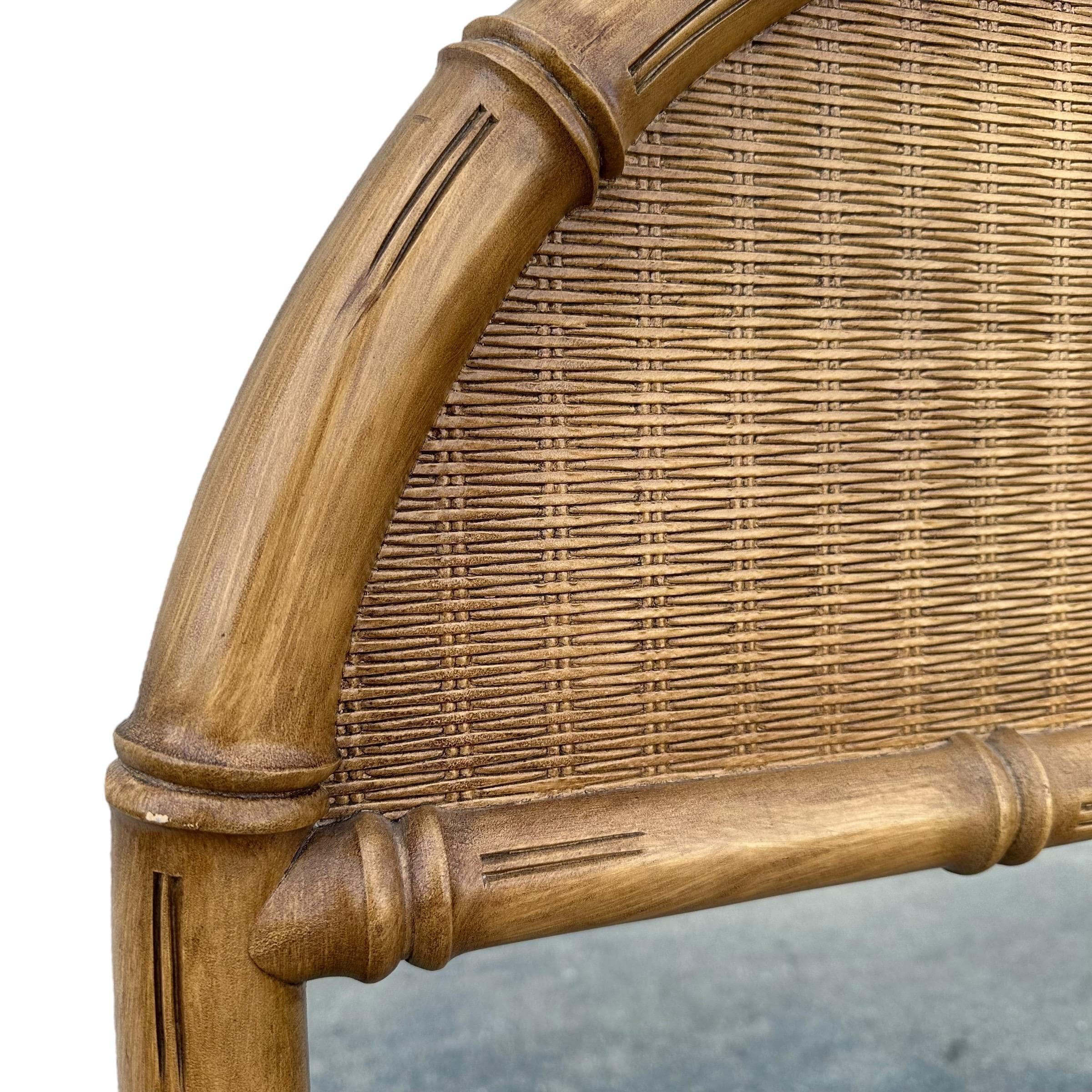 Faux Bamboo & Wicker Mirror 51x29 LOCAL PICKUP Vintage Broyhill Rounded Brown Wooden Coastal Hollywood Regency Style - Thumbnail 4