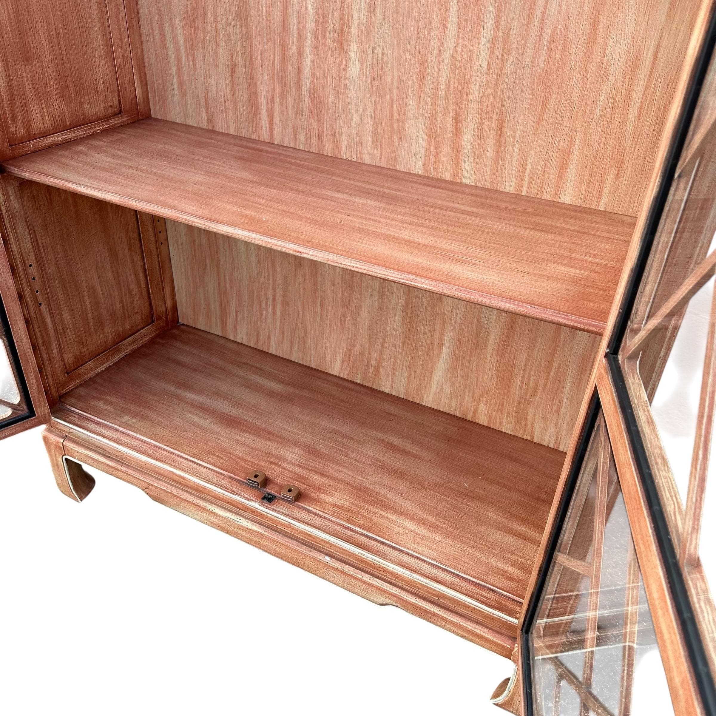 Vintage Pagoda China Cabinet by Tomlinson - Oversized Lighted Chinoiserie Vitrine - Rare Brushed Rose Wood Hollywood Regency - Thumbnail 13