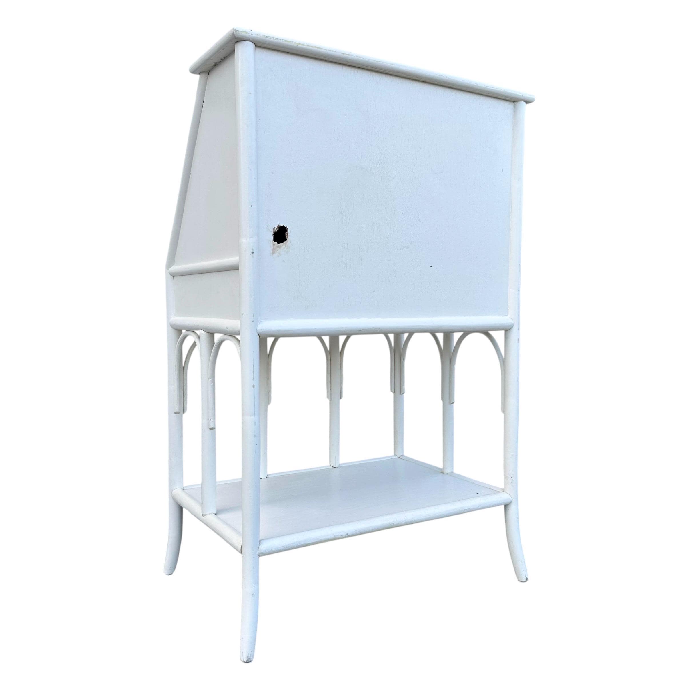Vintage White Bamboo Secretary Desk with Drop Front - Coastal Rattan Boho Chic Style Furniture - Thumbnail 8