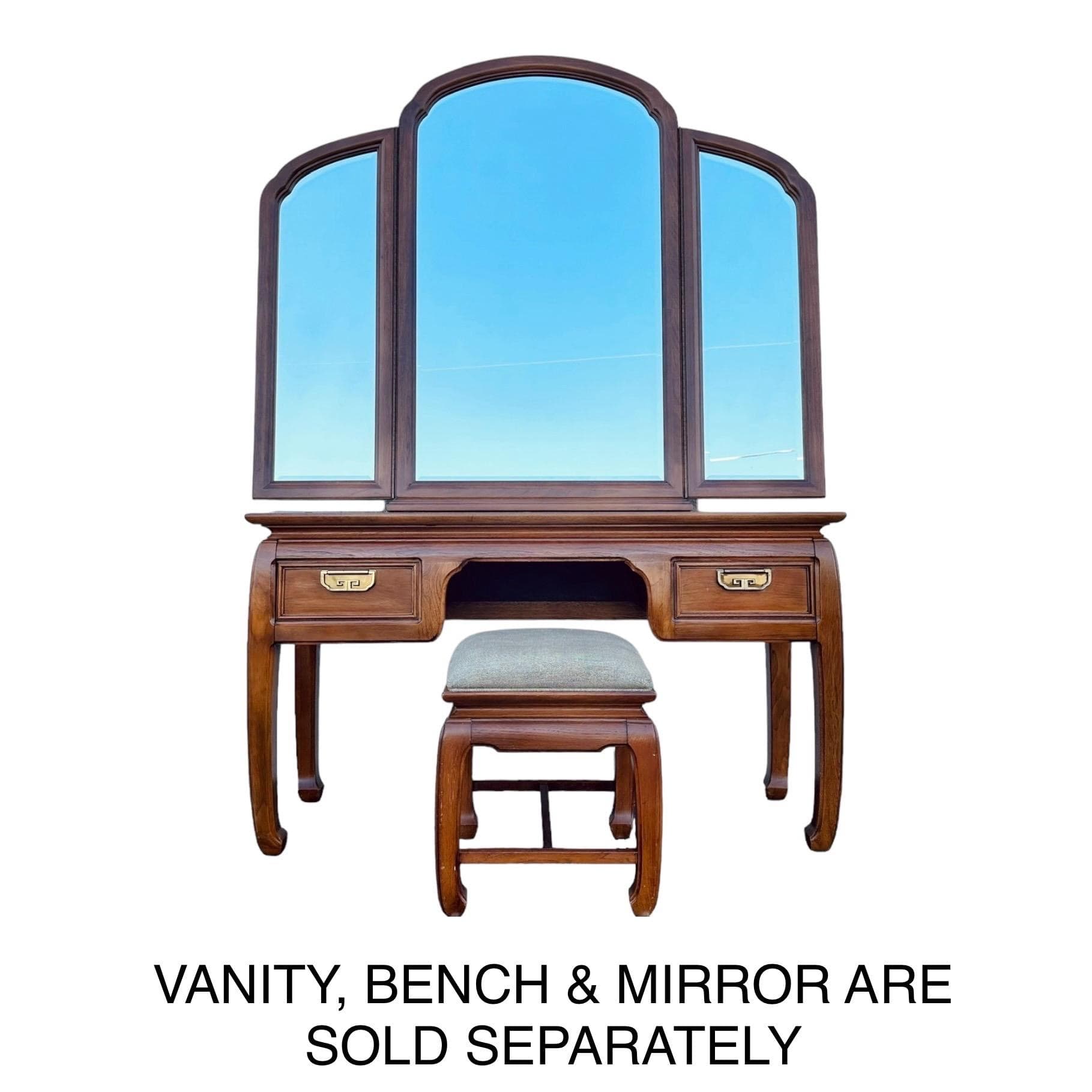 Thomasville Mystique Vanity Bench FREE SHIPPING - Vintage Pecan Wood Hollywood Regency Desk Stool Seat Chair Chinoiserie Furniture - Thumbnail 5