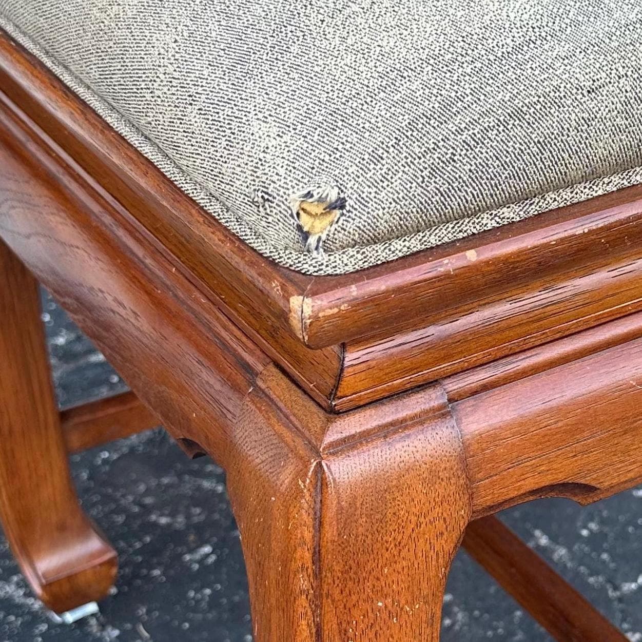 Thomasville Mystique Vanity Bench FREE SHIPPING - Vintage Pecan Wood Hollywood Regency Desk Stool Seat Chair Chinoiserie Furniture - Thumbnail 3