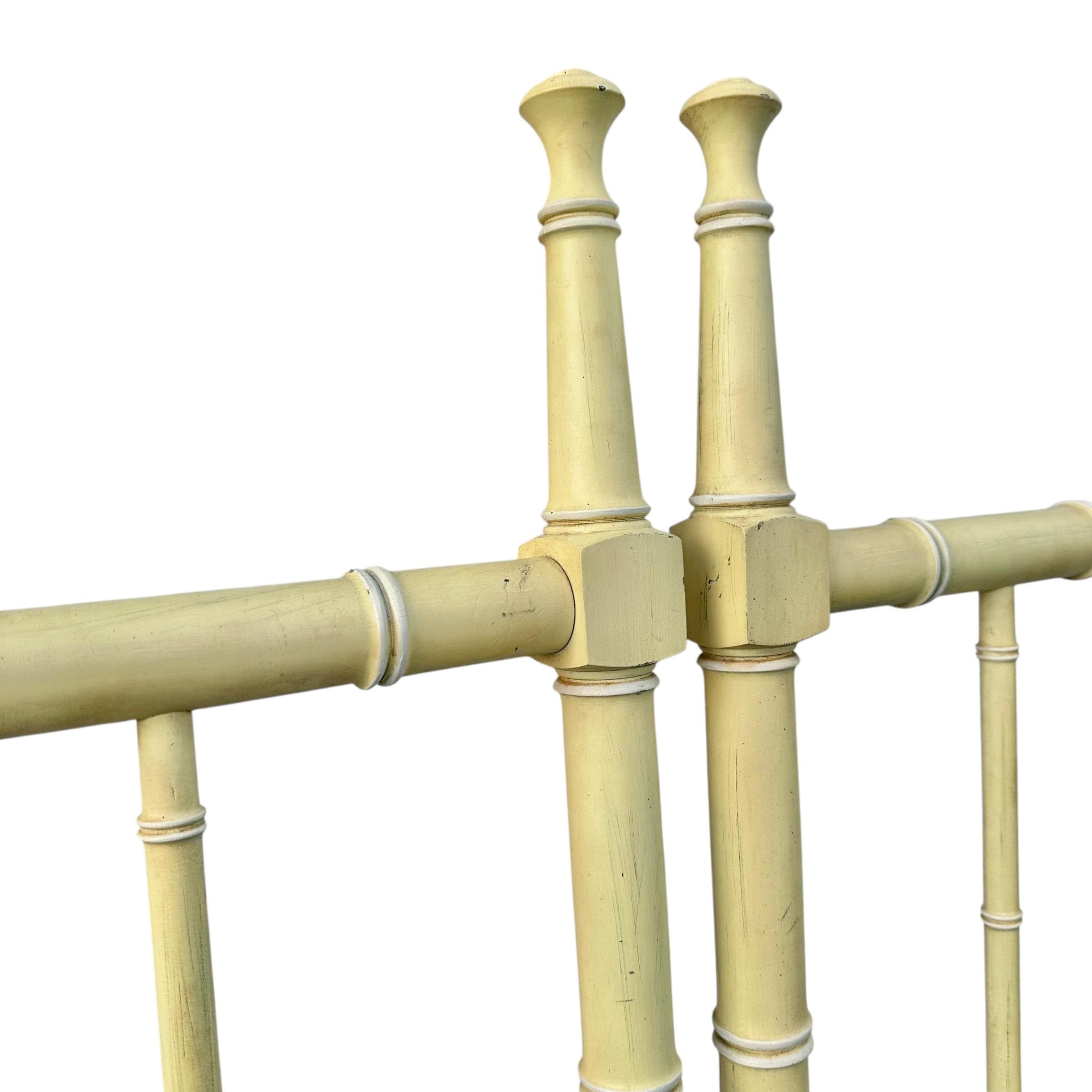 Yellow Faux Bamboo Twin Post Headboards - Set of 2 Vintage Henry Link Bali Hai Spindle Wood Hollywood Regency Coastal Bedroom Furniture Pair - Thumbnail 5