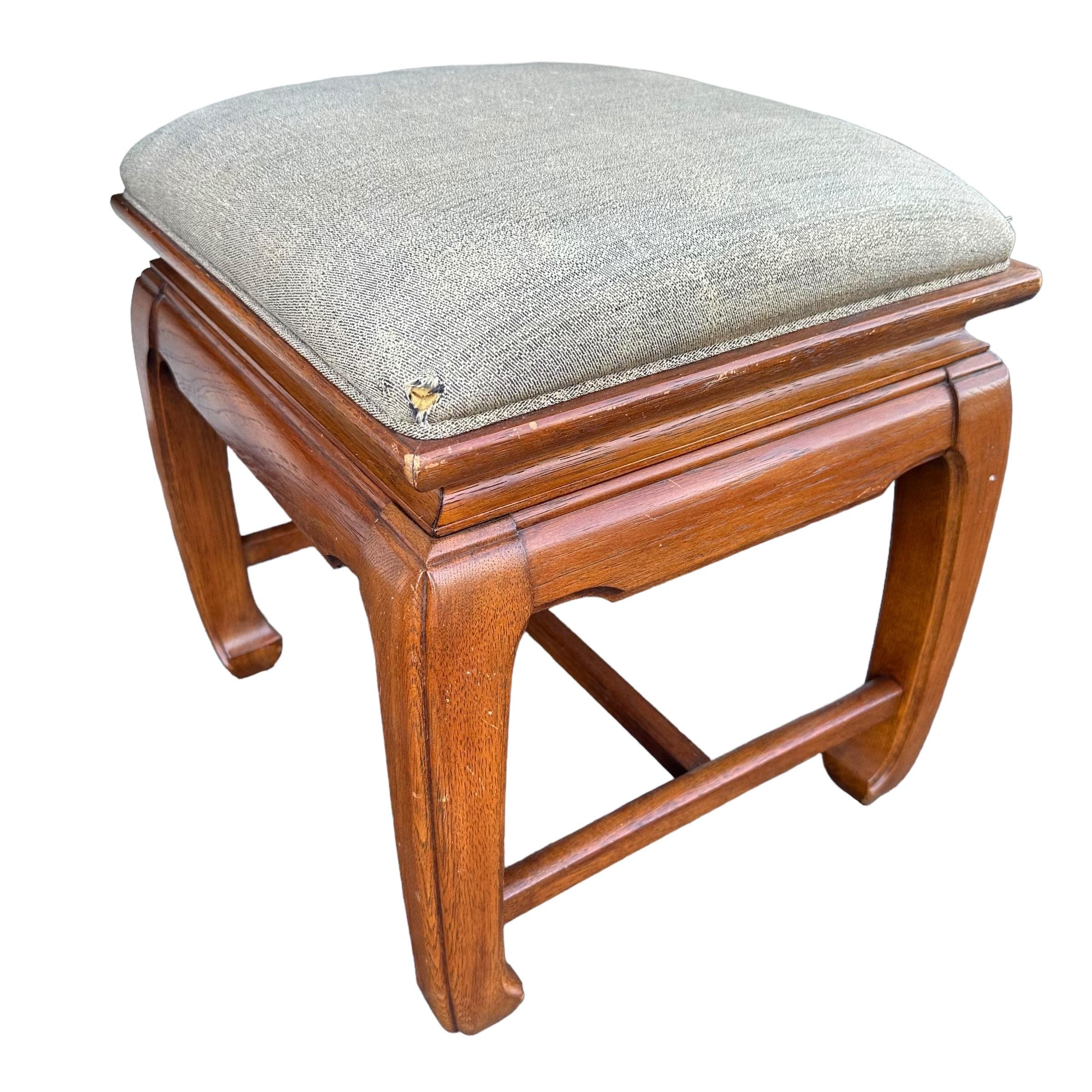 Thomasville Mystique Vanity Bench FREE SHIPPING - Vintage Pecan Wood Hollywood Regency Desk Stool Seat Chair Chinoiserie Furniture - Thumbnail 2