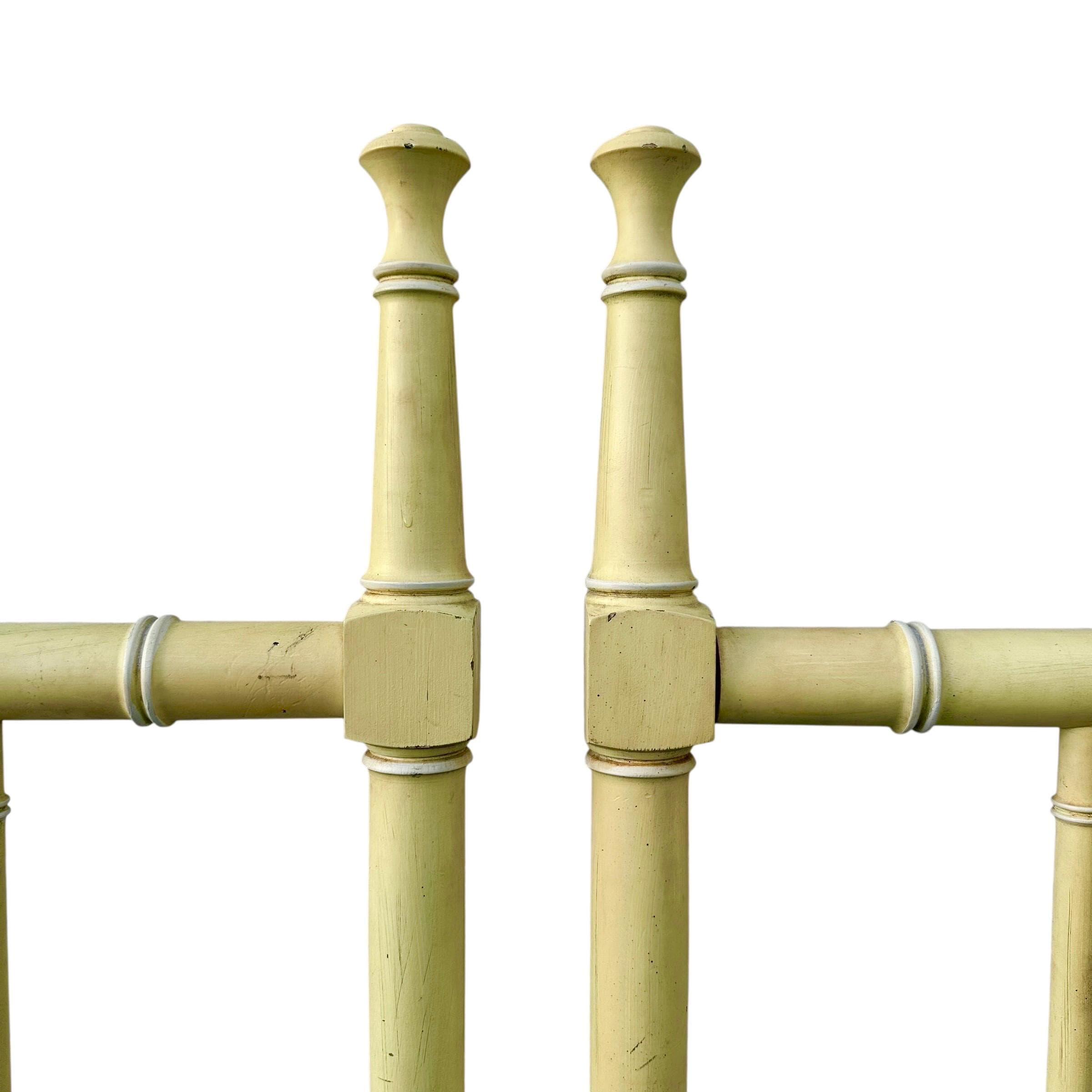 Yellow Faux Bamboo Twin Post Headboards - Set of 2 Vintage Henry Link Bali Hai Spindle Wood Hollywood Regency Coastal Bedroom Furniture Pair - Thumbnail 6