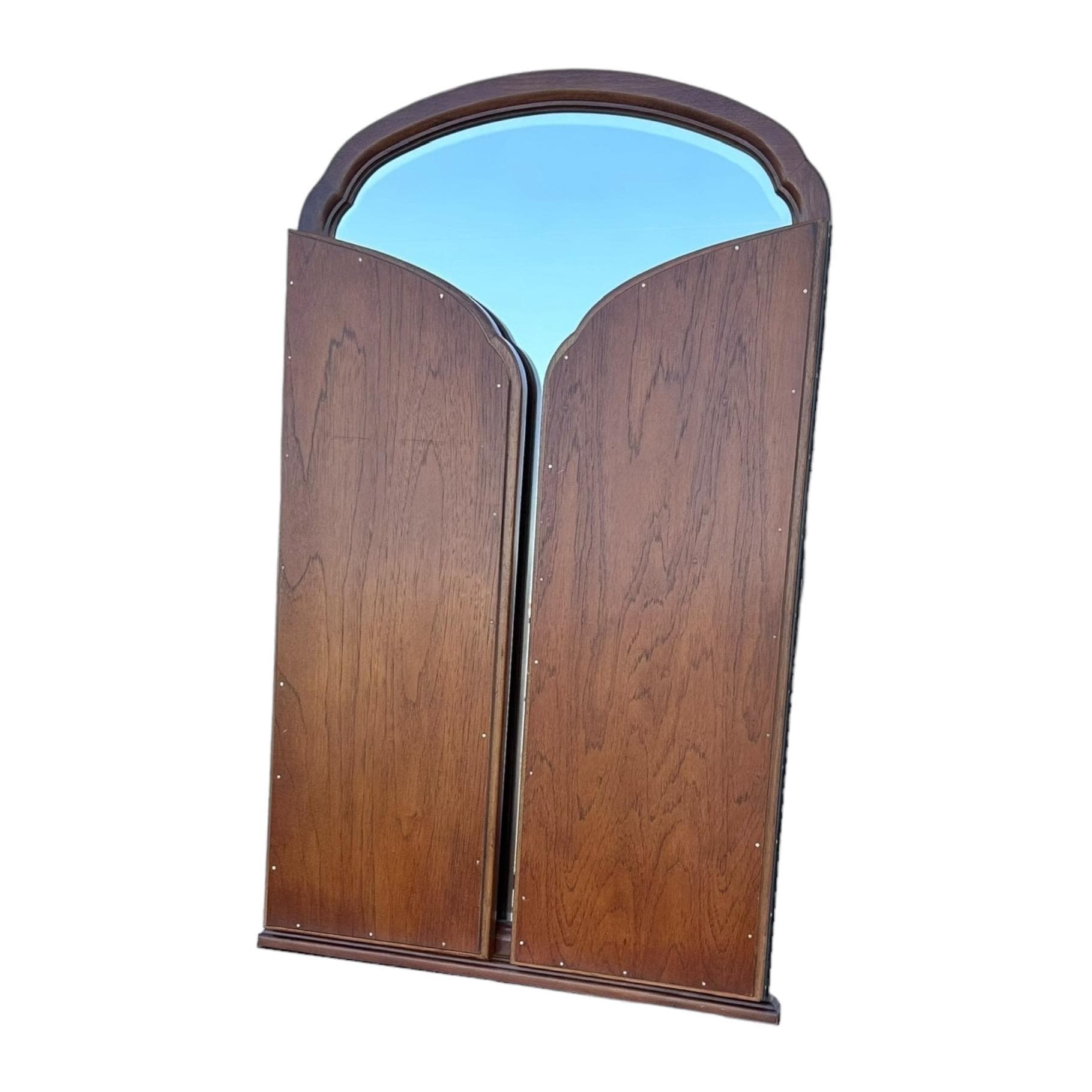 TriFold Mirror by Thomasville Mystique 59x50 - Vintage 3 Panel Pecan Wood Dresser Vanity Chinoiserie Asian Style Furniture - Thumbnail 3