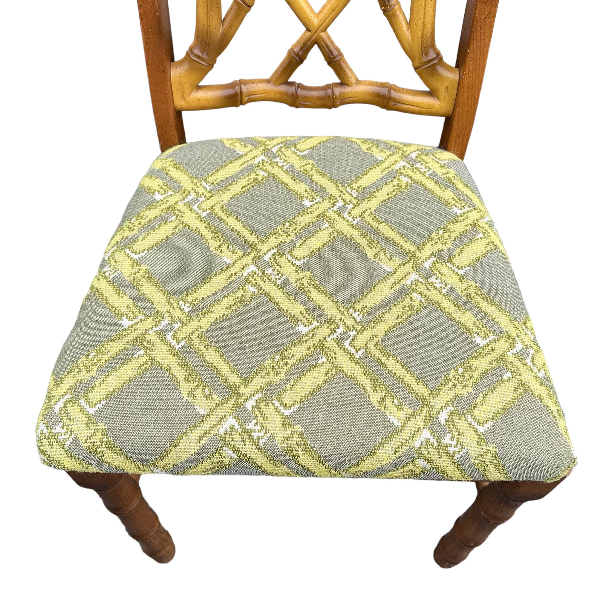 SOLD Vintage Faux Bamboo Chair - Hollywood Regency Fretwork Wooden Palm Beach Coastal Style Dining or Desk Furniture - Thumbnail 3