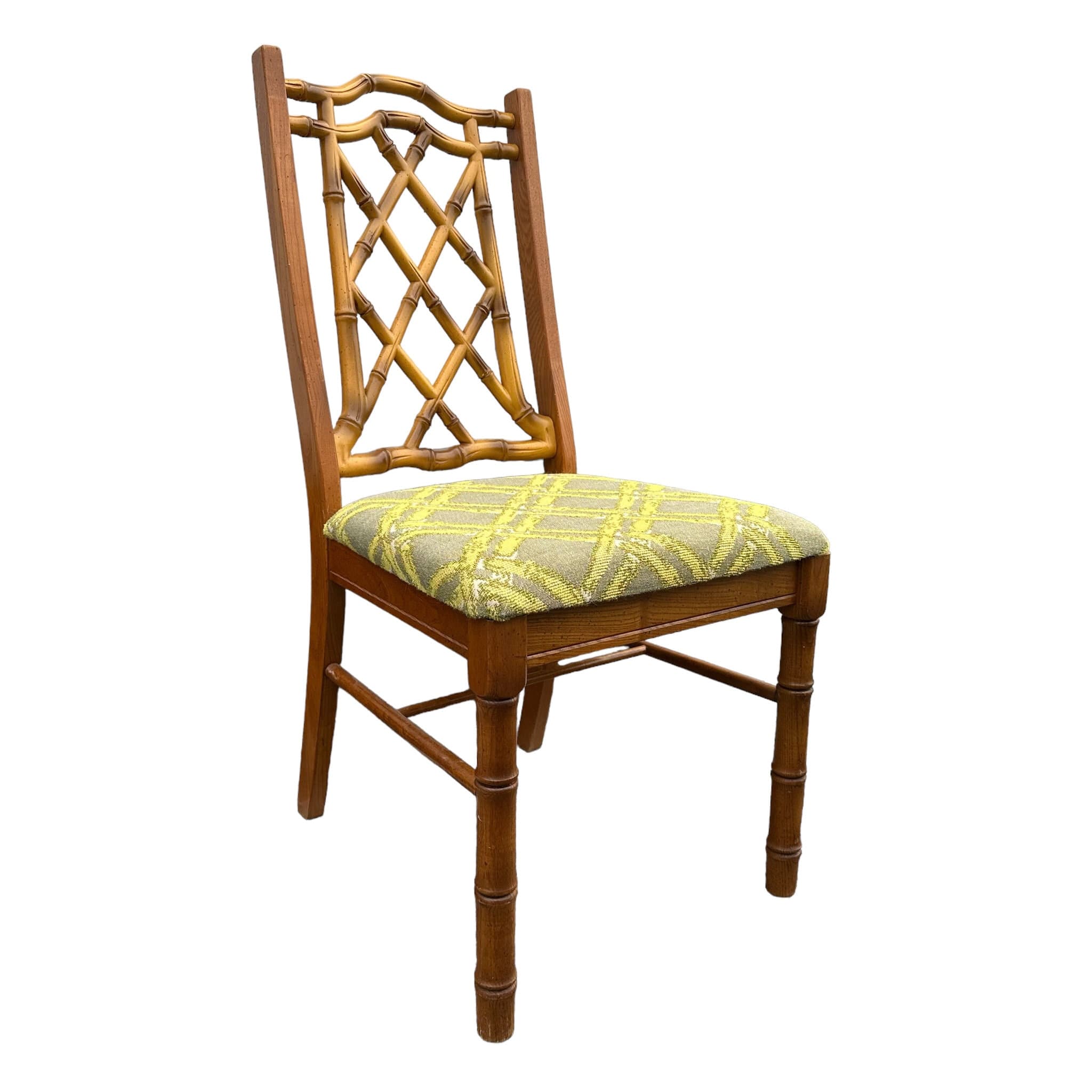 SOLD Vintage Faux Bamboo Chair - Hollywood Regency Fretwork Wooden Palm Beach Coastal Style Dining or Desk Furniture - Thumbnail 7