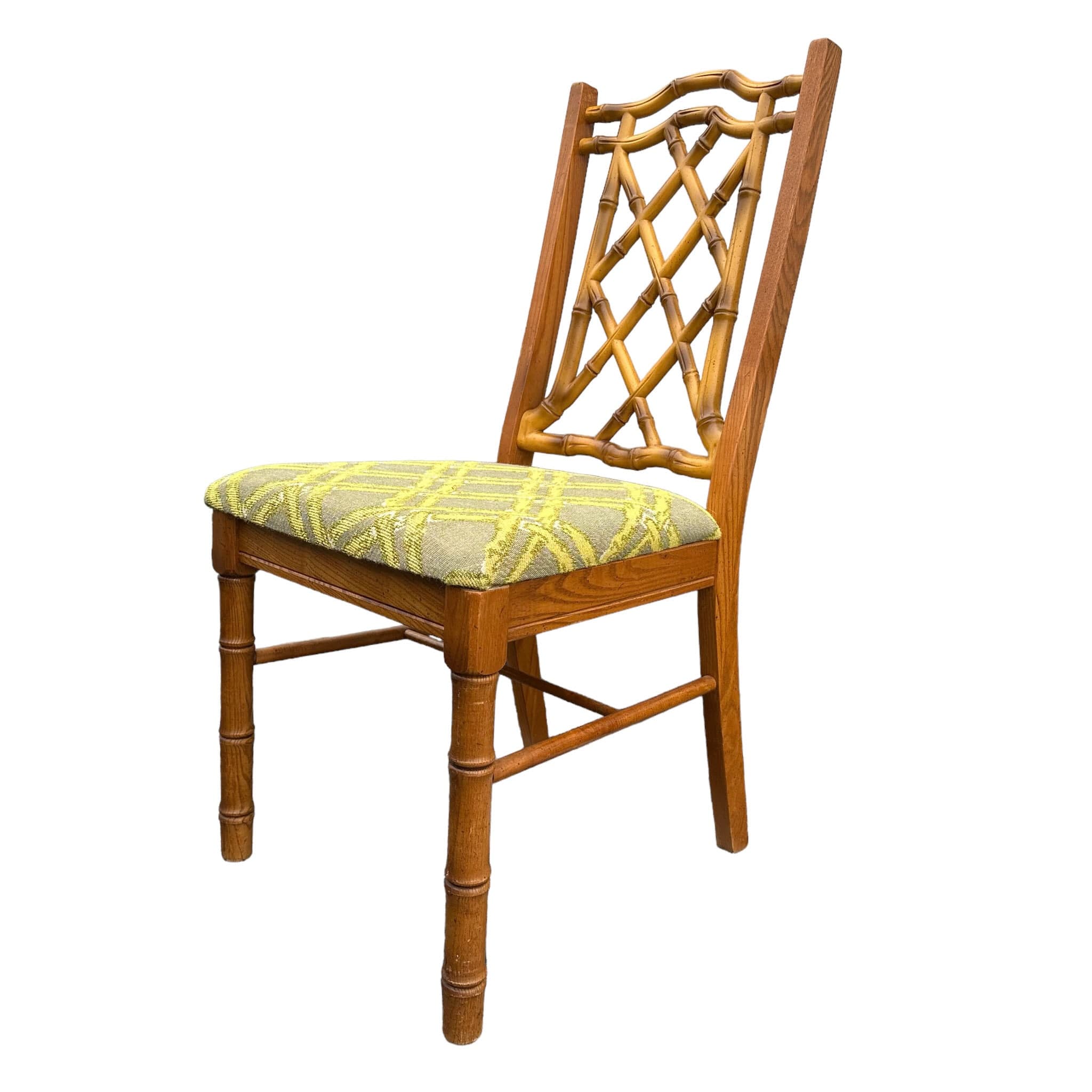 SOLD Vintage Faux Bamboo Chair - Hollywood Regency Fretwork Wooden Palm Beach Coastal Style Dining or Desk Furniture - Thumbnail 6