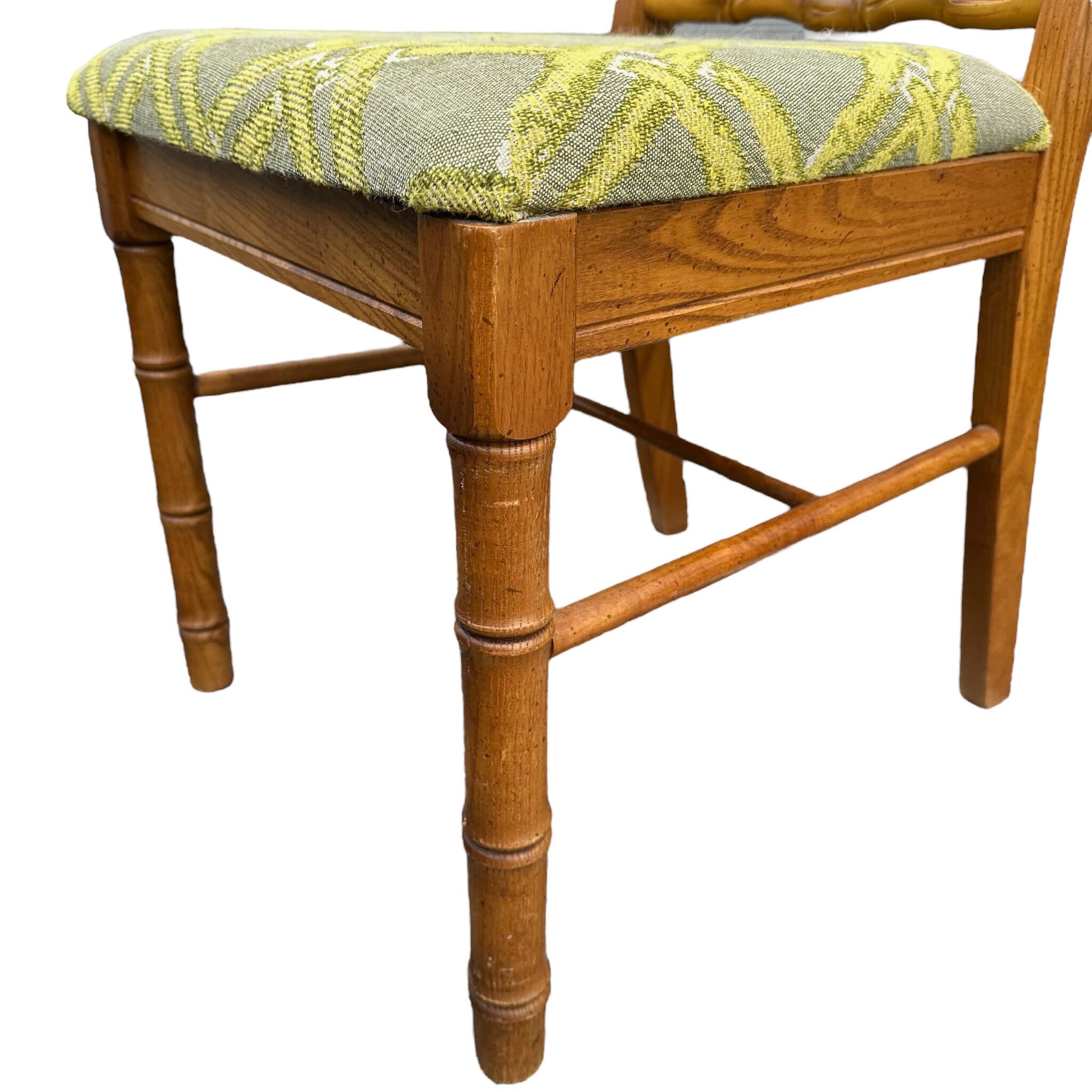 SOLD Vintage Faux Bamboo Chair - Hollywood Regency Fretwork Wooden Palm Beach Coastal Style Dining or Desk Furniture - Thumbnail 4