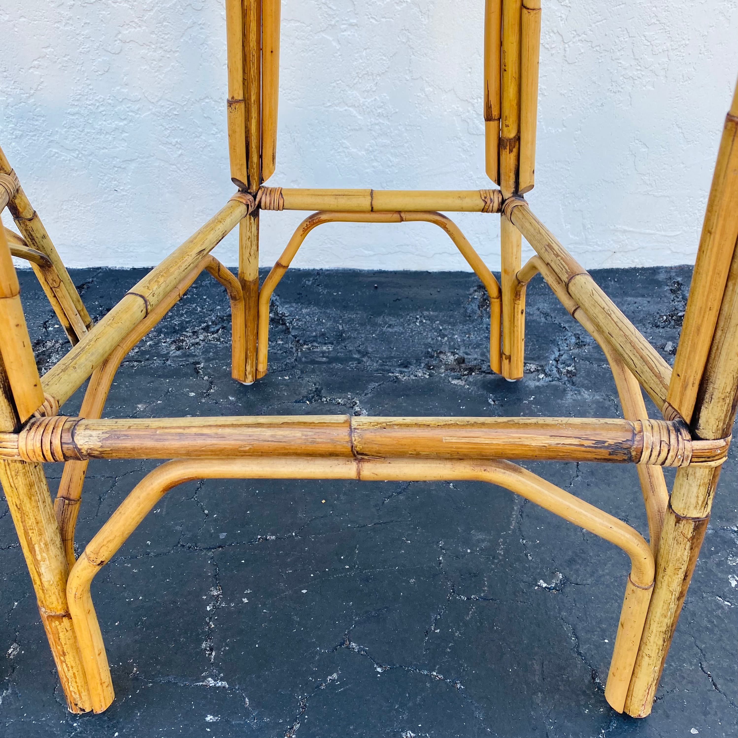 SOLD Set of 2 Vintage Rattan Barstools - Coastal Boho Chic Natural Bamboo Bentwood Wicker Chairs - Thumbnail 8