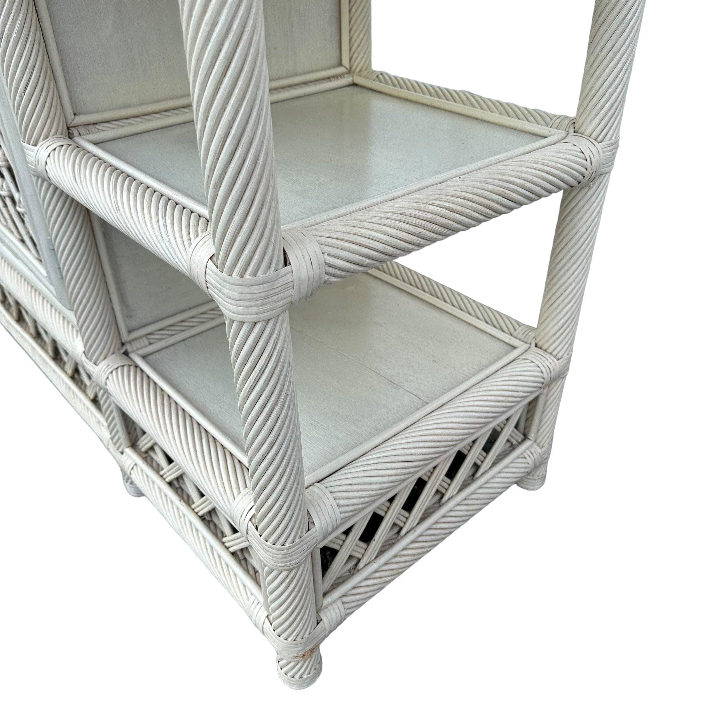 White Rattan Sideboard 60” - Vintage Woven Lattice Twisted Rope Media Center Console Hollywood Regency Coastal Wood Buffet Cabinet TV Table - Thumbnail 6