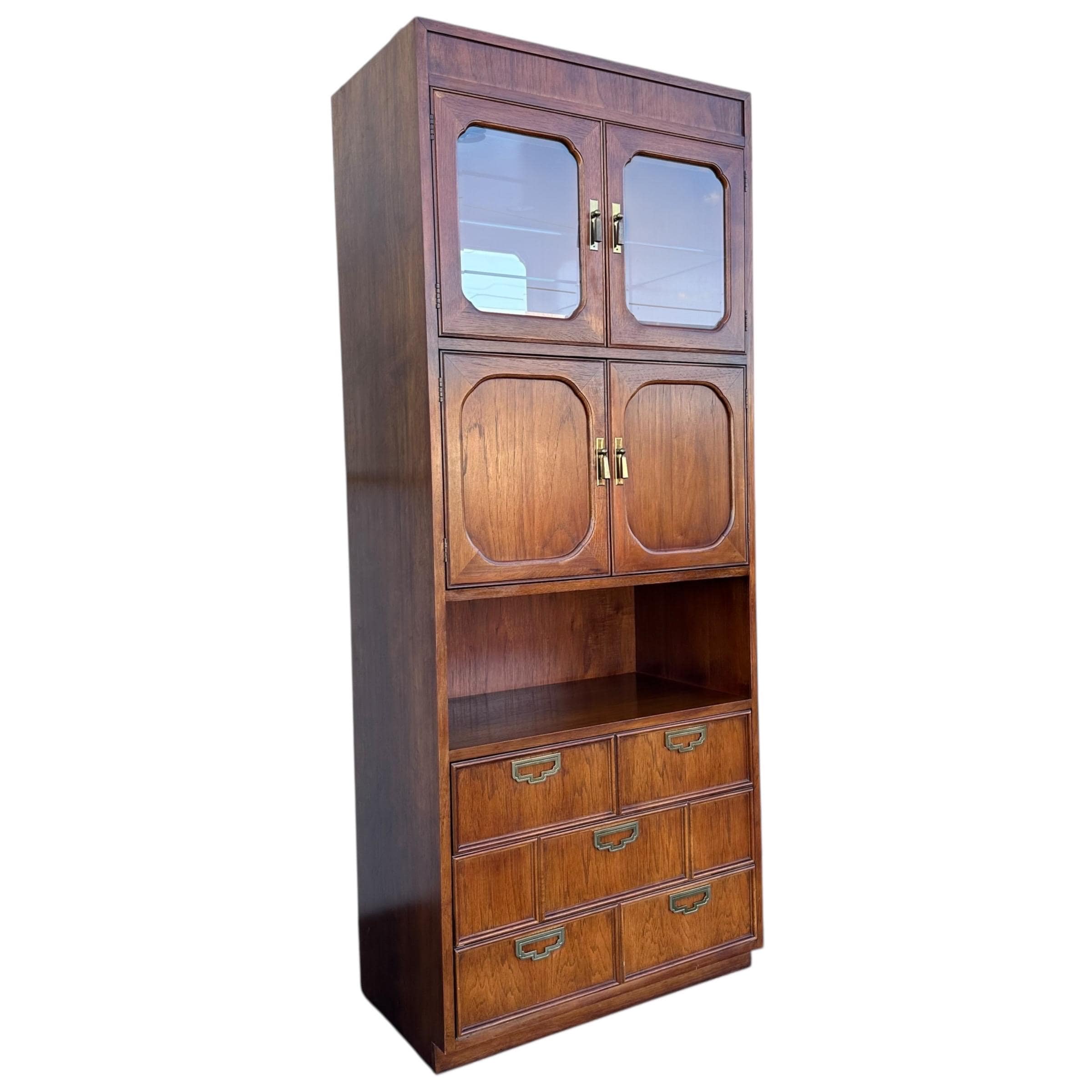 Lighted Bar Cabinet by Thomasville Mystique- Vintage Chinoiserie Asian Style Wood, Mirror Glass & Brass Storage Case, Drawers, Display Shelf - Thumbnail 10