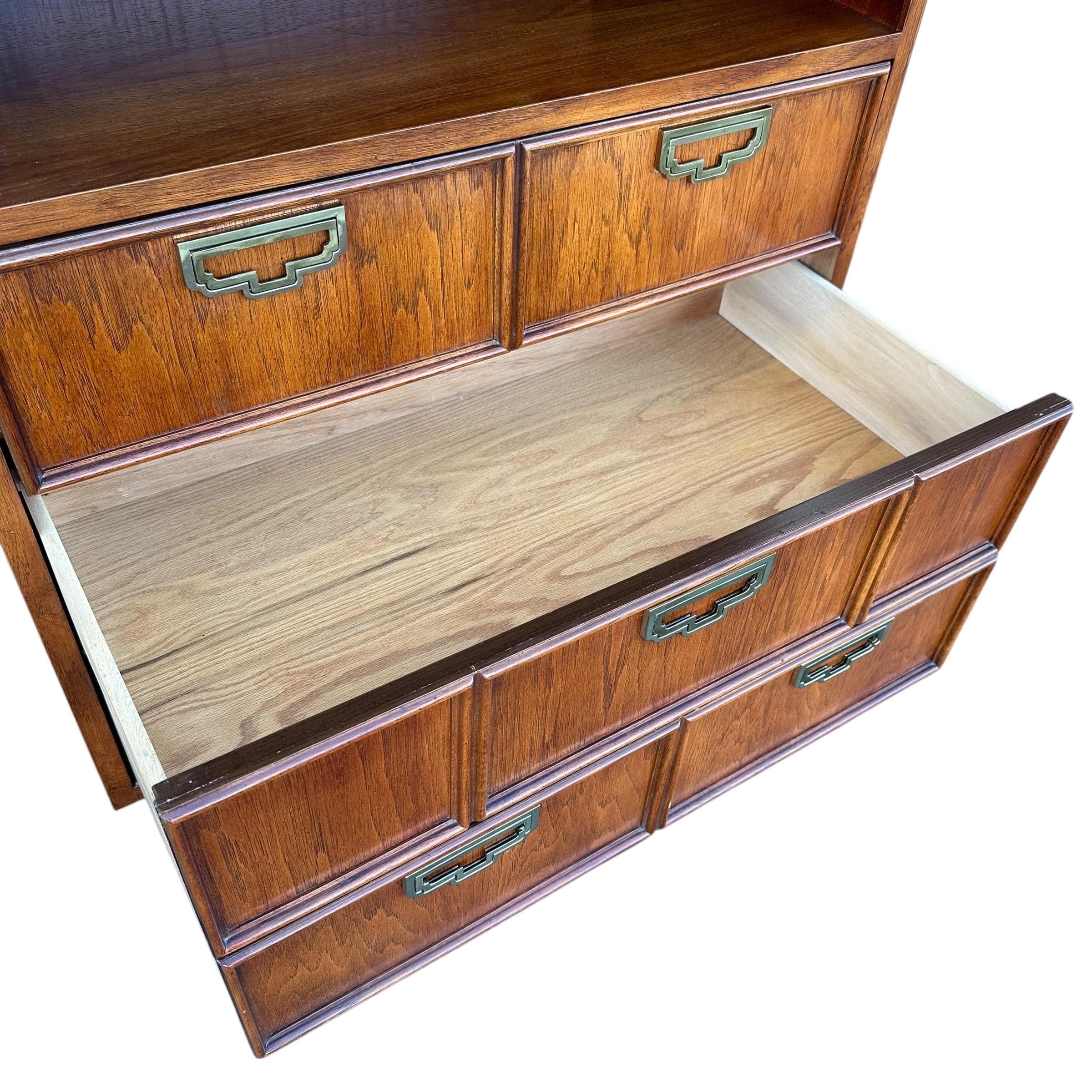 Lighted Bar Cabinet by Thomasville Mystique- Vintage Chinoiserie Asian Style Wood, Mirror Glass & Brass Storage Case, Drawers, Display Shelf - Thumbnail 17