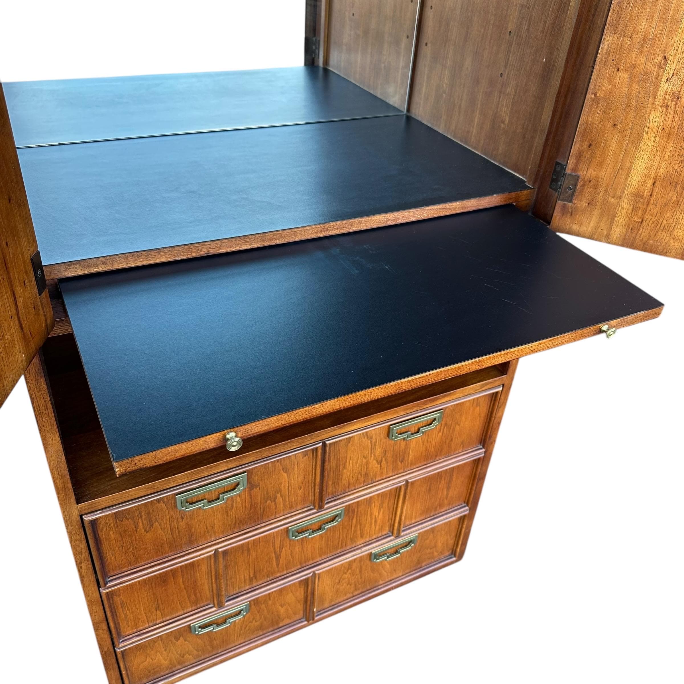 Lighted Bar Cabinet by Thomasville Mystique- Vintage Chinoiserie Asian Style Wood, Mirror Glass & Brass Storage Case, Drawers, Display Shelf - Thumbnail 14