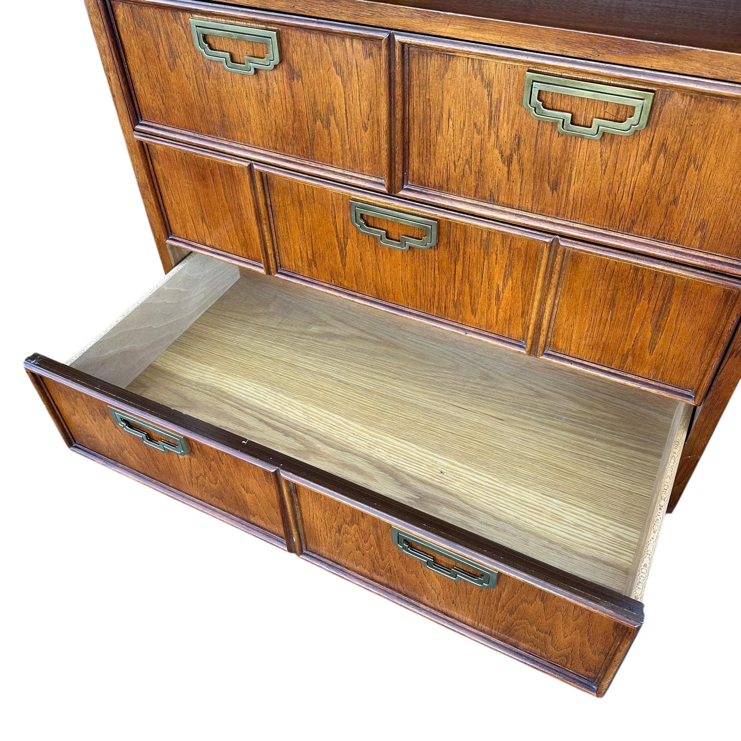 Lighted Bar Cabinet by Thomasville Mystique- Vintage Chinoiserie Asian Style Wood, Mirror Glass & Brass Storage Case, Drawers, Display Shelf - Thumbnail 18