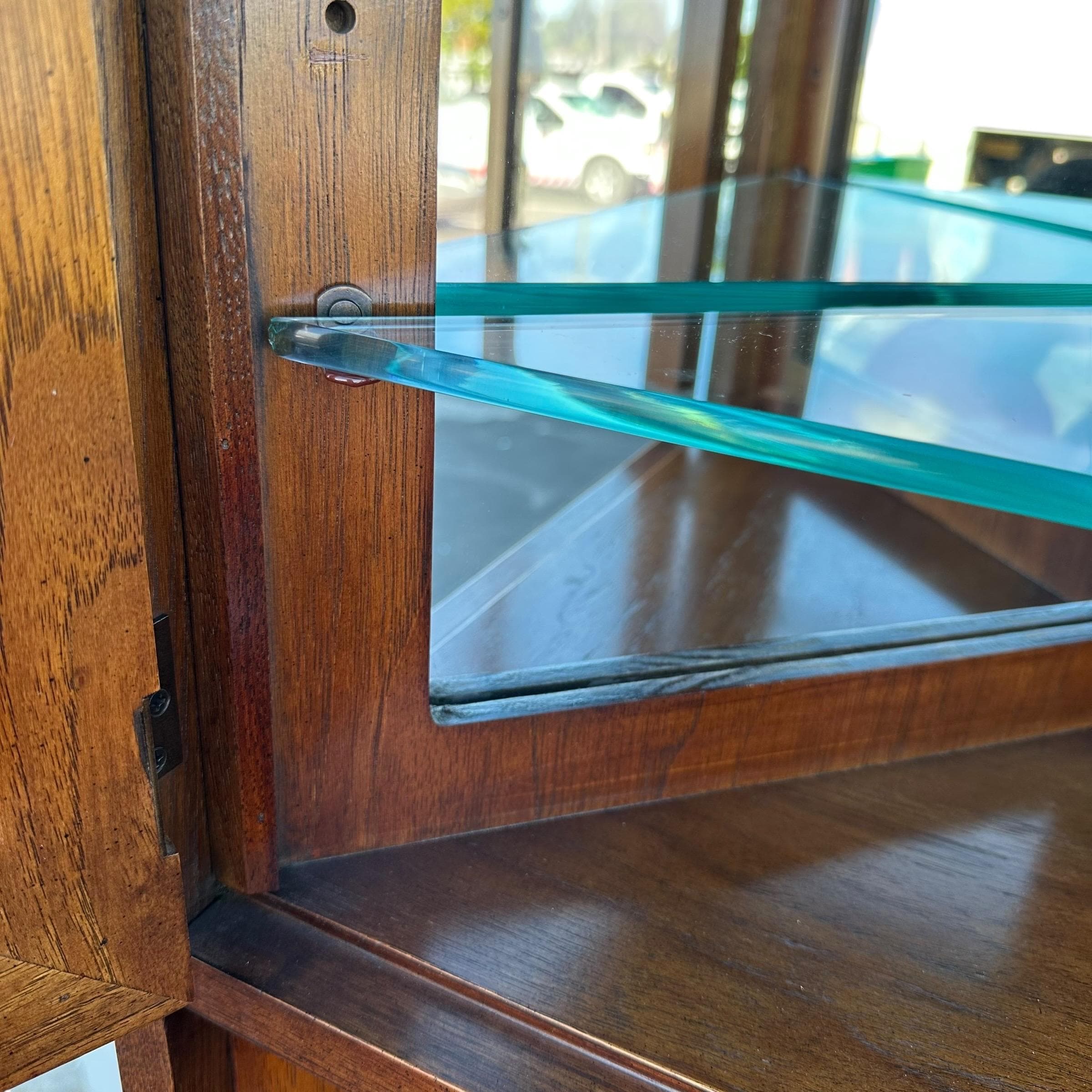 Lighted Corner Cabinet 79” Tall by Thomasville Mystique - Vintage Wood, Mirror Glass & Brass Display Case - Chinoiserie Asian Style Shelf - Thumbnail 7