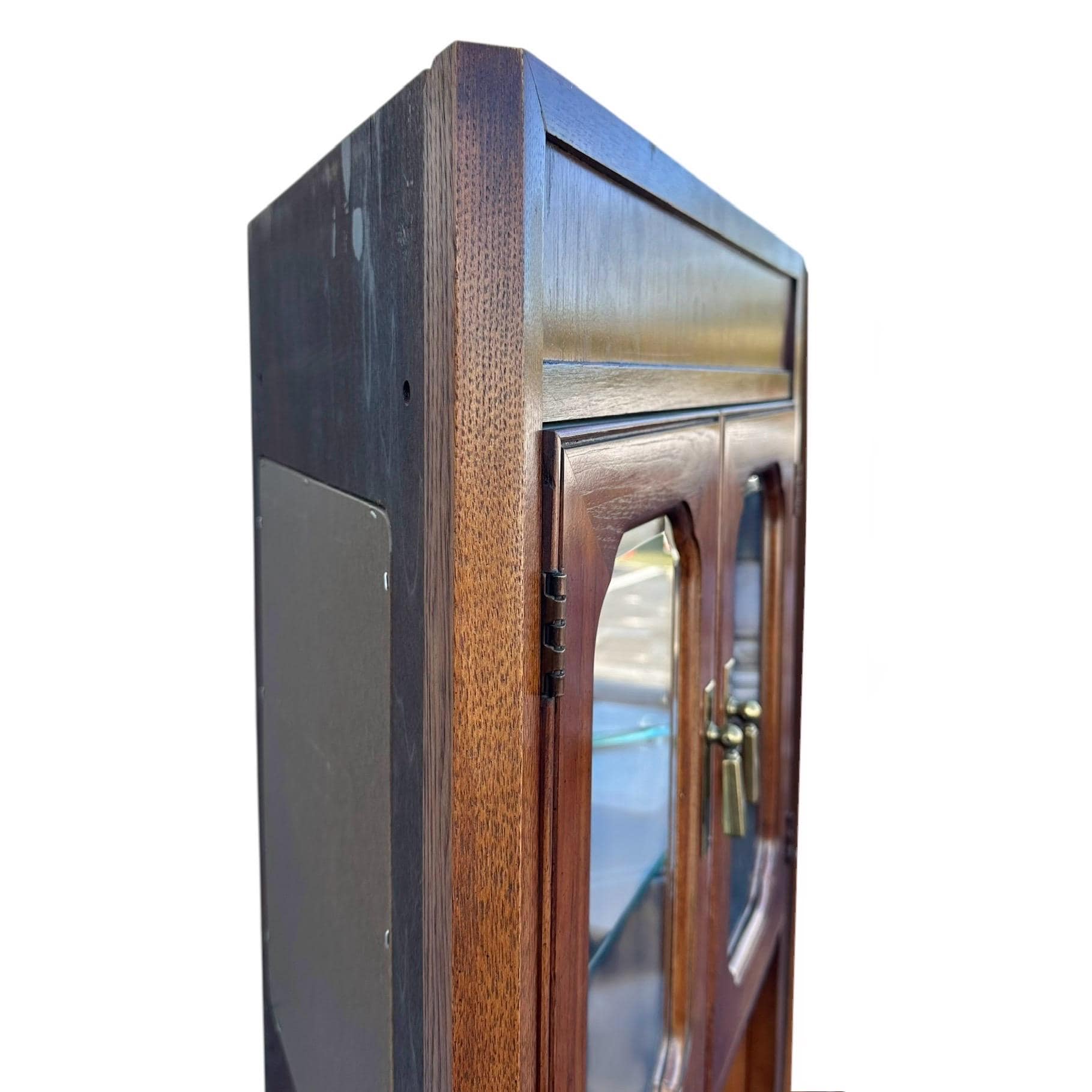 Lighted Corner Cabinet 79” Tall by Thomasville Mystique - Vintage Wood, Mirror Glass & Brass Display Case - Chinoiserie Asian Style Shelf - Thumbnail 9