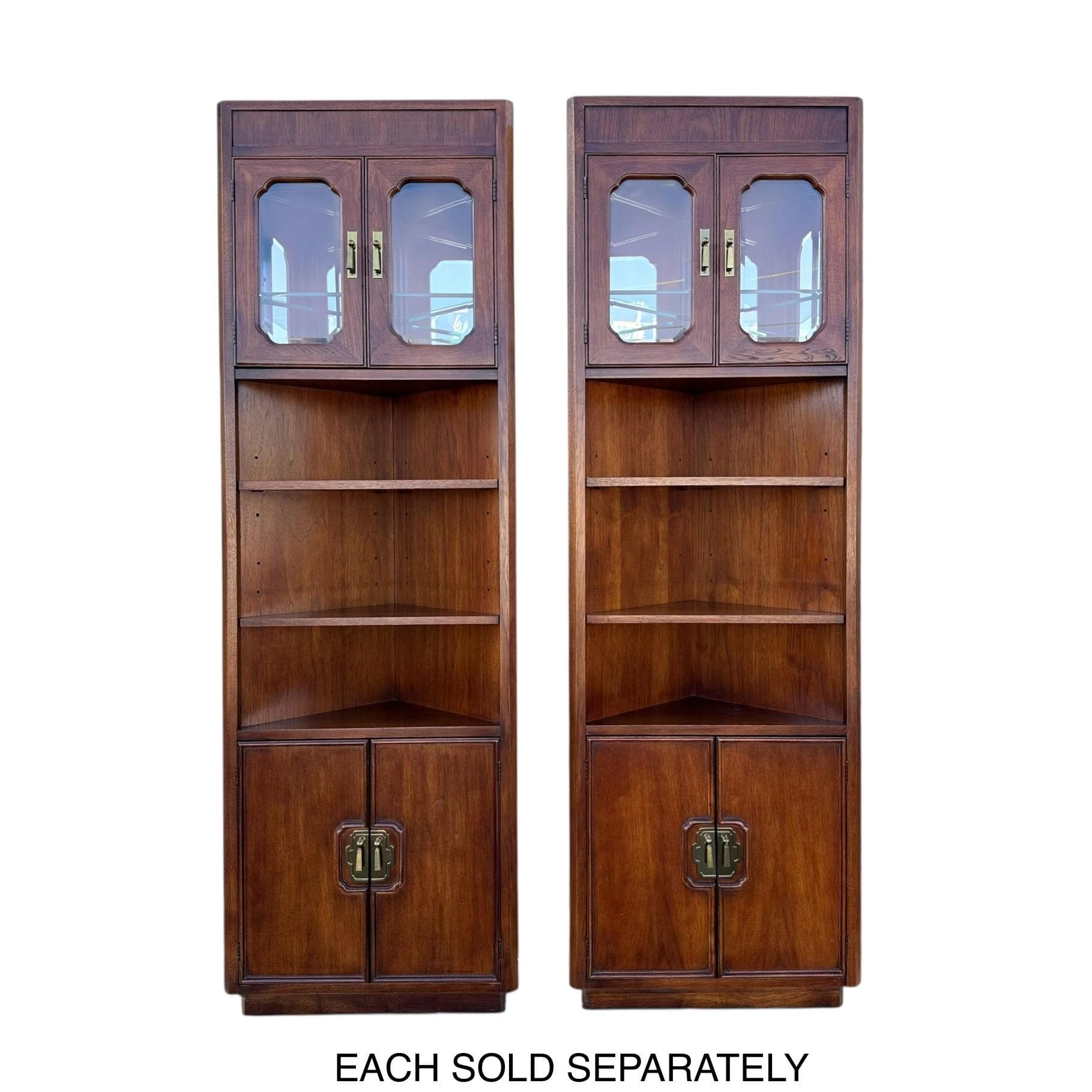 Lighted Corner Cabinet 79” Tall by Thomasville Mystique - Vintage Wood, Mirror Glass & Brass Display Case - Chinoiserie Asian Style Shelf - Thumbnail 16