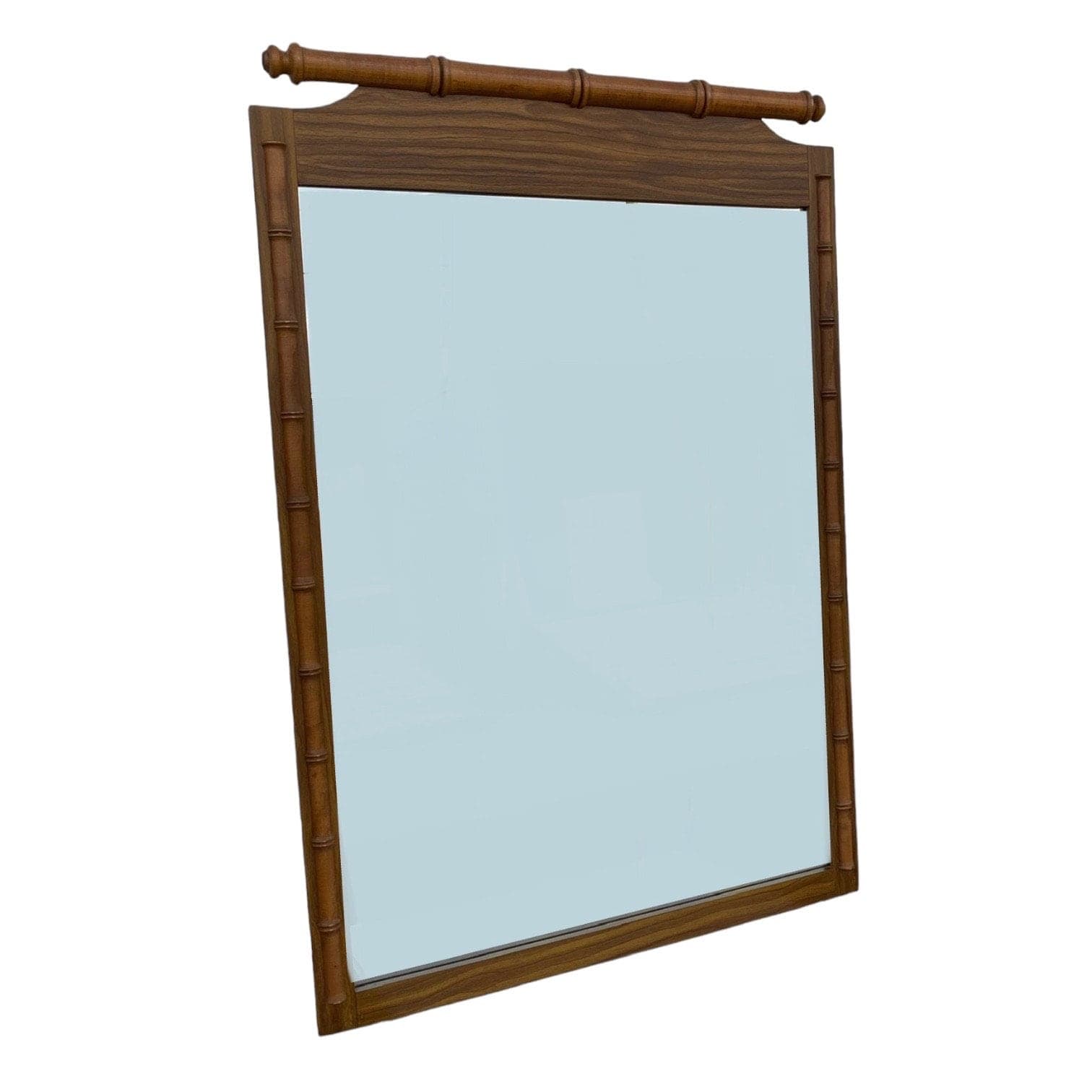 Faux Bamboo Mirror 43x29 LOCAL PICKUP Vintage Brown Wooden Henry Link Style Hollywood Regency Furniture - Image 1
