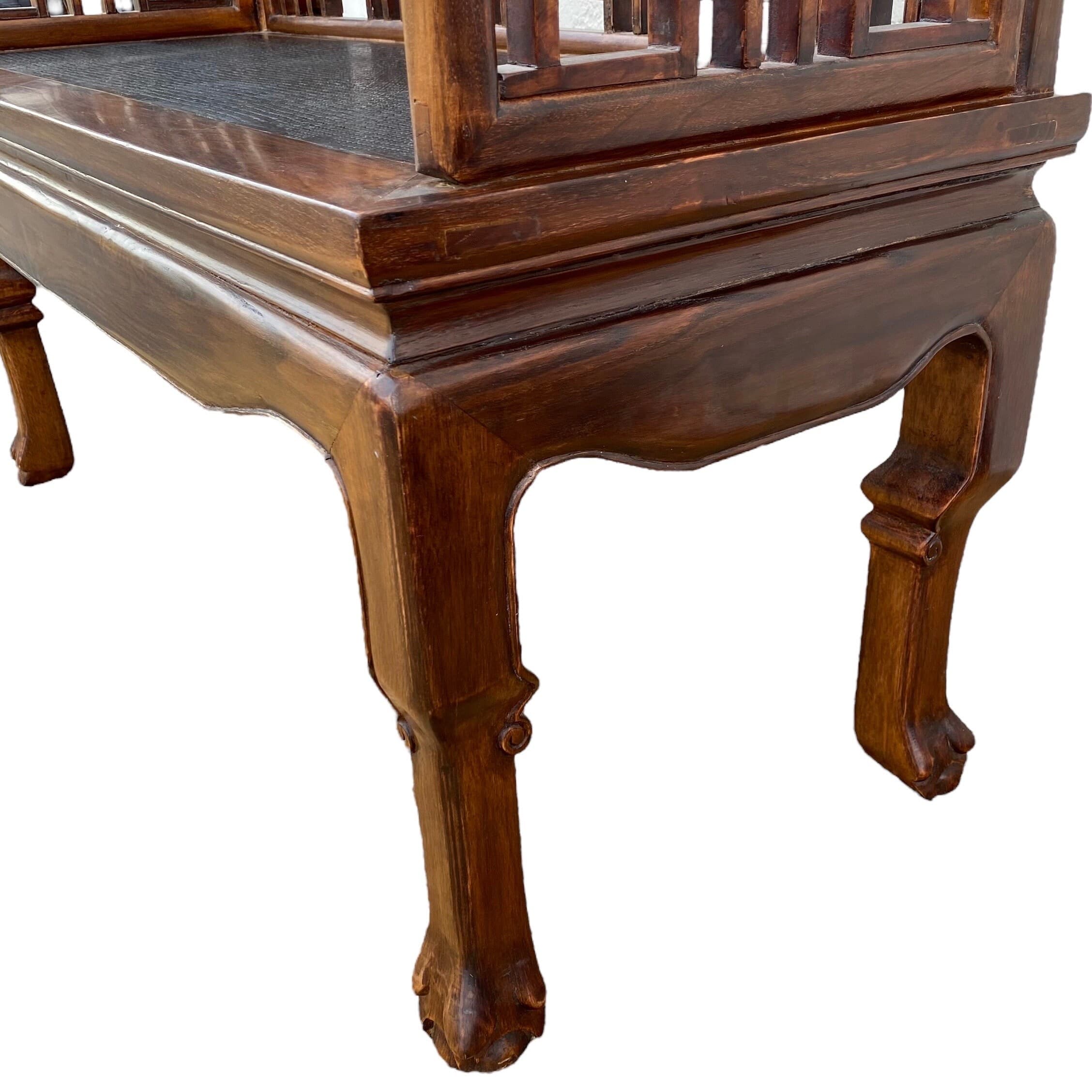 Asian Fretwork Bench 43" - Vintage Chinese Chippendale Carved Wood Oriental Settee Chair Chinoiserie Furniture - Thumbnail 7