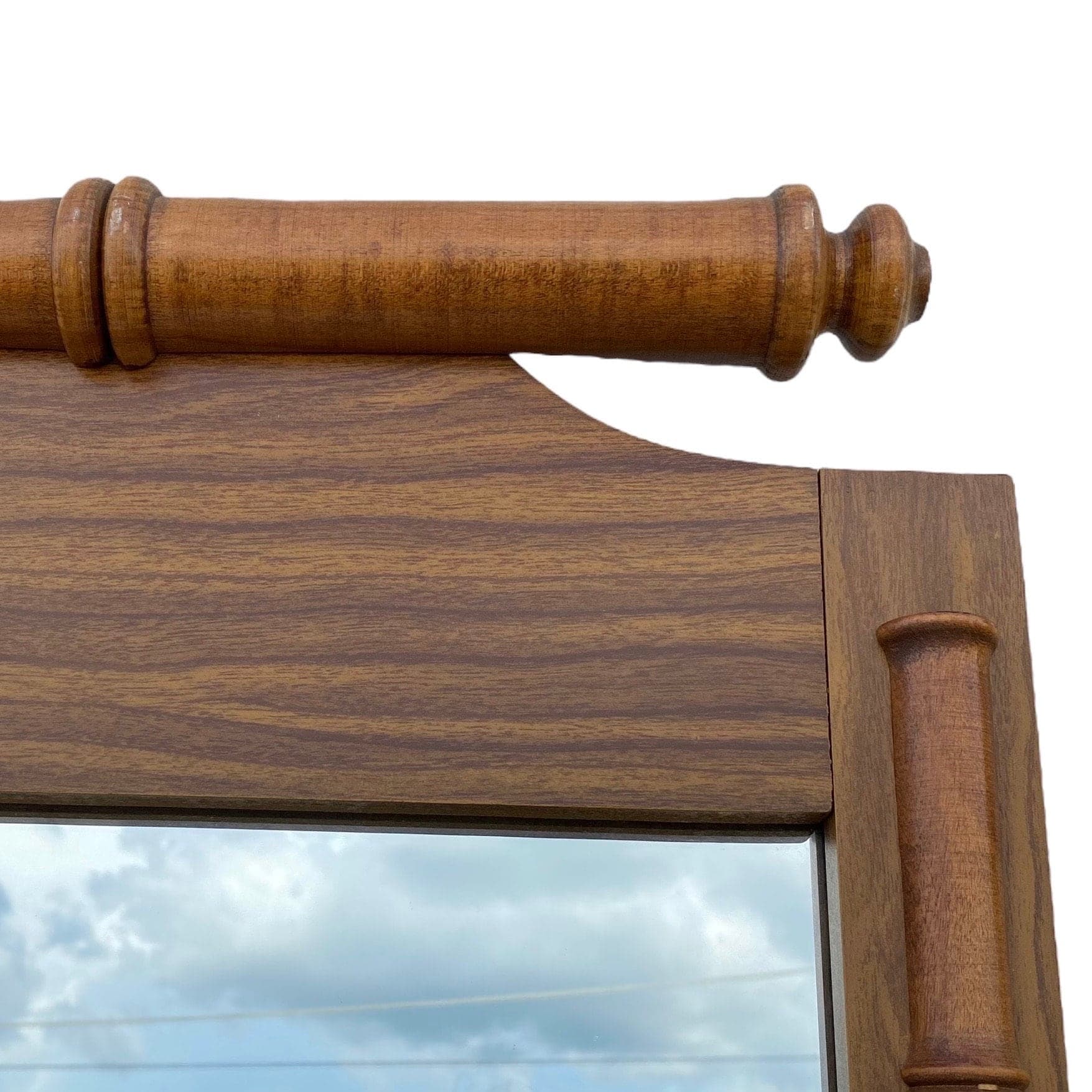 Faux Bamboo Mirror 43x29 LOCAL PICKUP Vintage Brown Wooden Henry Link Style Hollywood Regency Furniture - Thumbnail 3