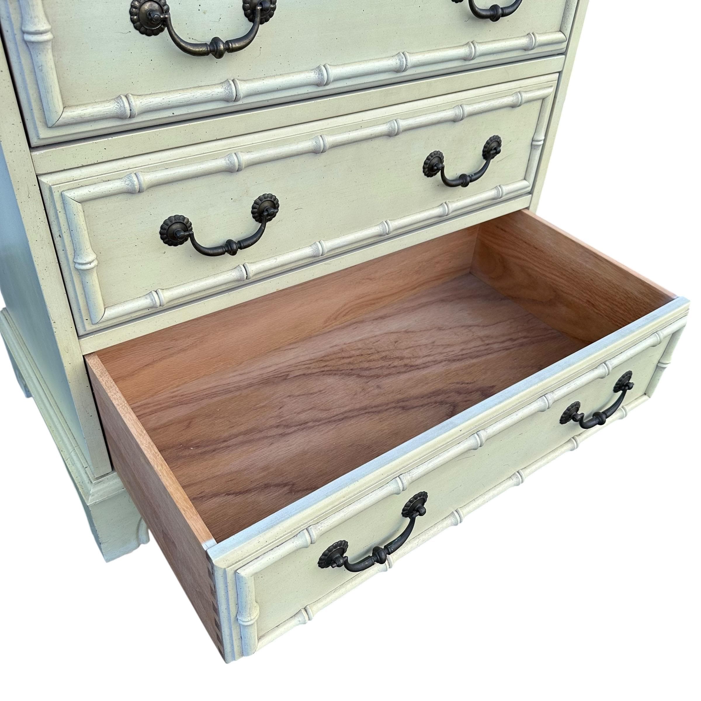 Vintage Faux Bamboo Secretary Desk with Hutch by Jasper Cabinet - Lighted Glass Bookcase, Skeleton Key, Hollywood Regency Chinoiserie Style - Thumbnail 8