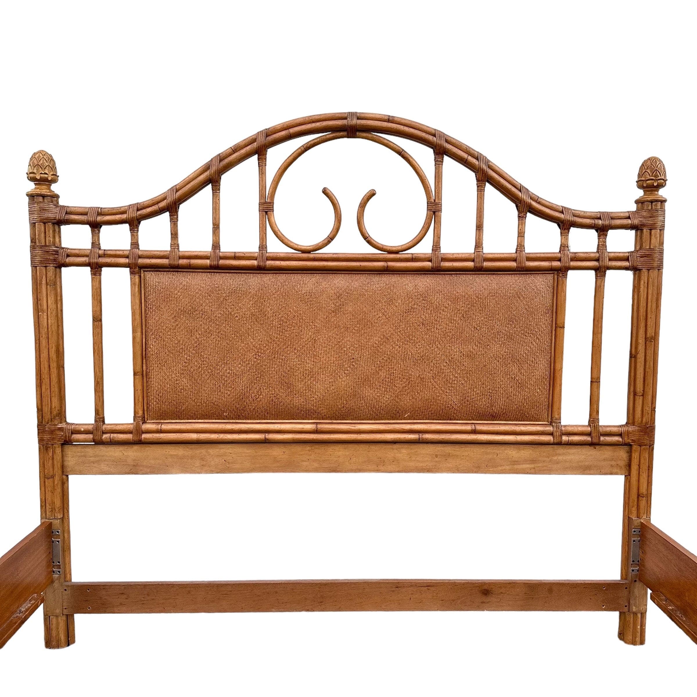 Bamboo King Bed with Rattan Post Headboard & Footboard 71" Tall - Coastal Wicker Carved Wood Artichoke Finials Tommy Bahama Style Furniture - Thumbnail 8