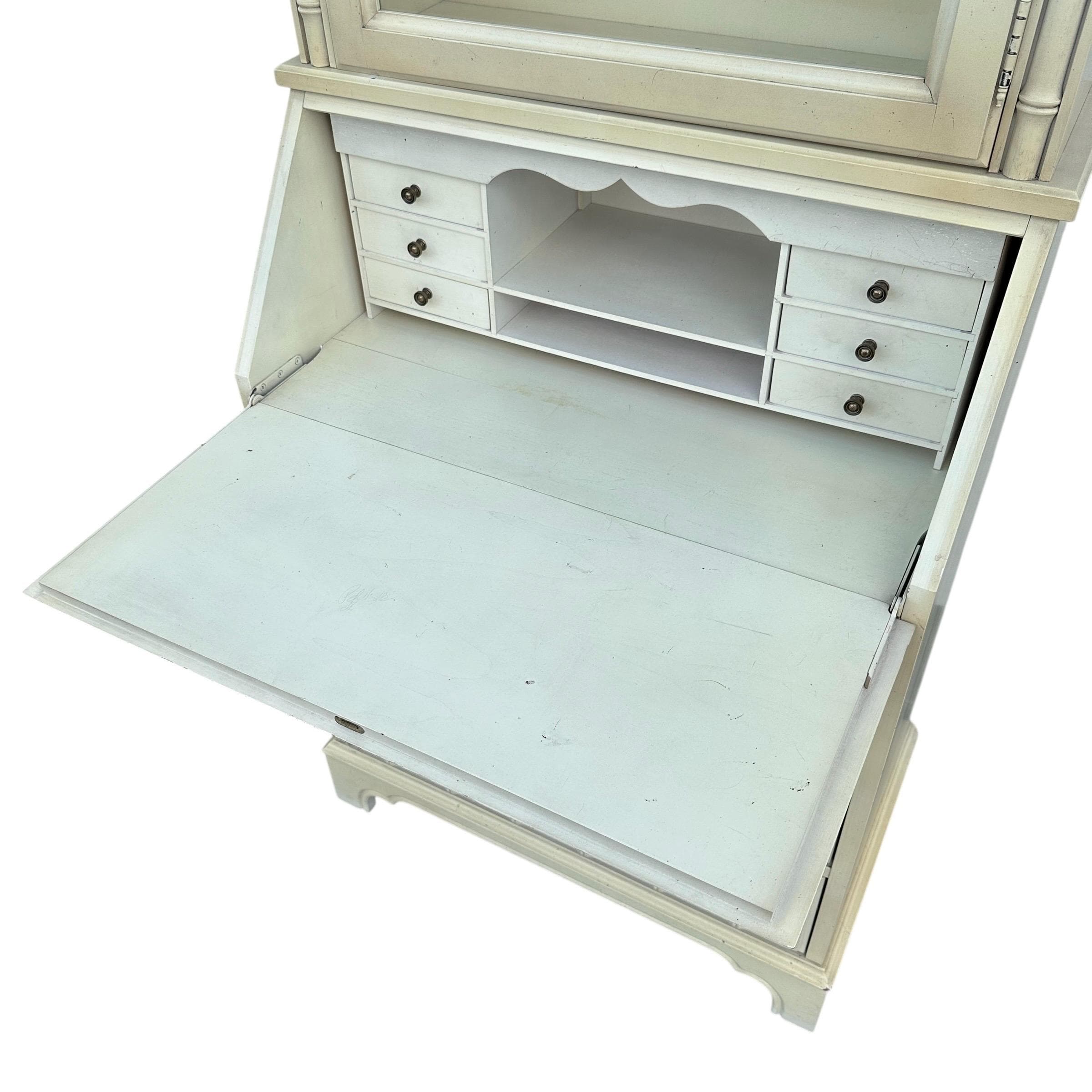 Vintage Faux Bamboo Secretary Desk with Hutch by Jasper Cabinet - Lighted Glass Bookcase, Skeleton Key, Hollywood Regency Chinoiserie Style - Thumbnail 2