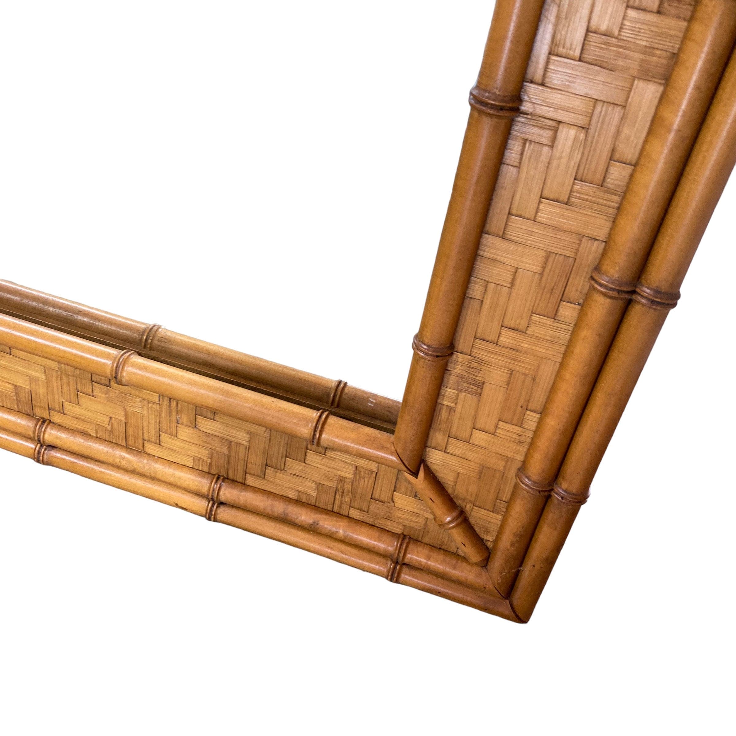 Faux Bamboo Rattan Mirror by Dixie 47x33 LOCAL PICKUP Vintage Herringbone Rectangular Natural Boho Chic Coastal Hollywood Regency - Thumbnail 8