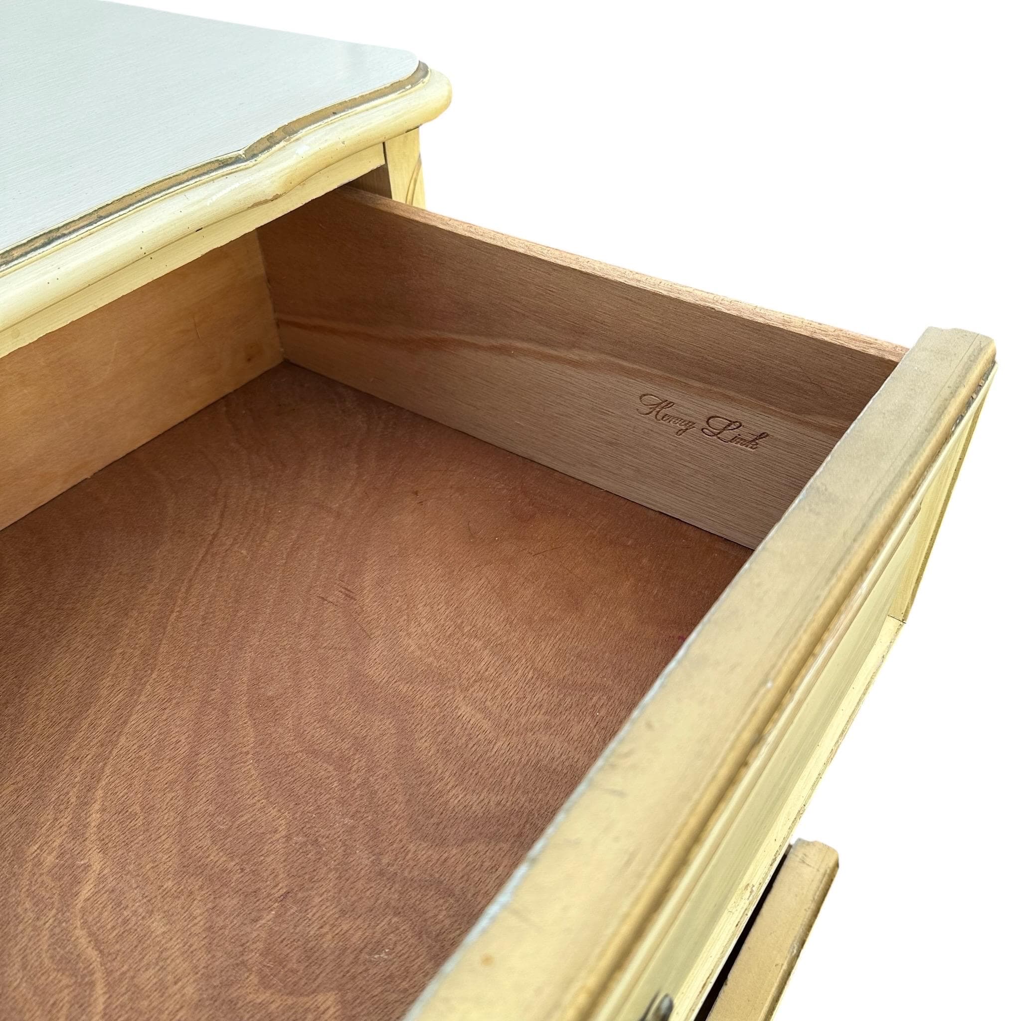 French Provincial Nightstand Chest by Henry Link with 3 Drawers 30” Tall - Vintage Cream & Gold Shabby Chic Louis XV End Table Dresser - Thumbnail 4