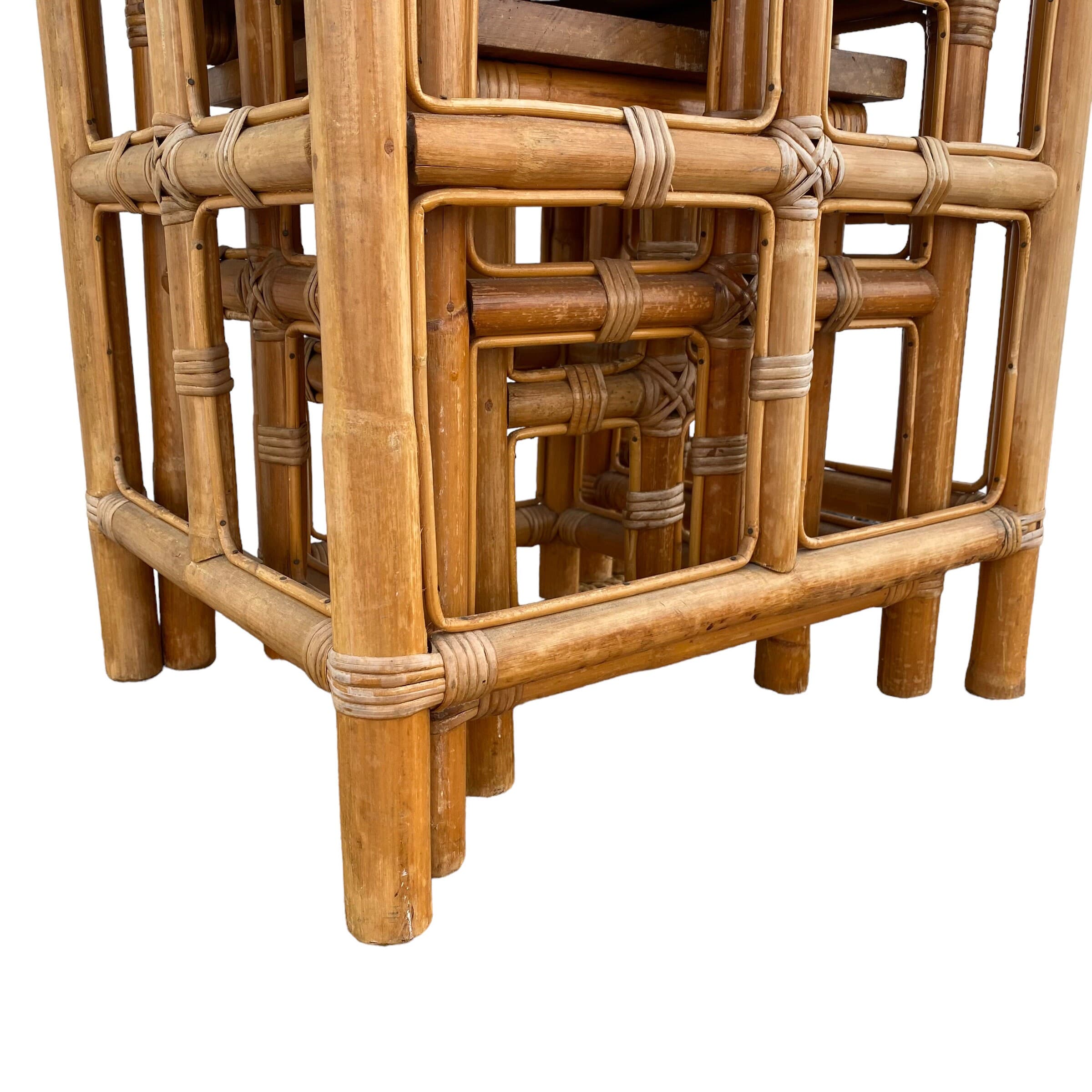 Bamboo Nesting Tables FREE SHIPPING Set of 3 Vintage Boho Rattan & Wood Coastal Chic Furniture - Thumbnail 7