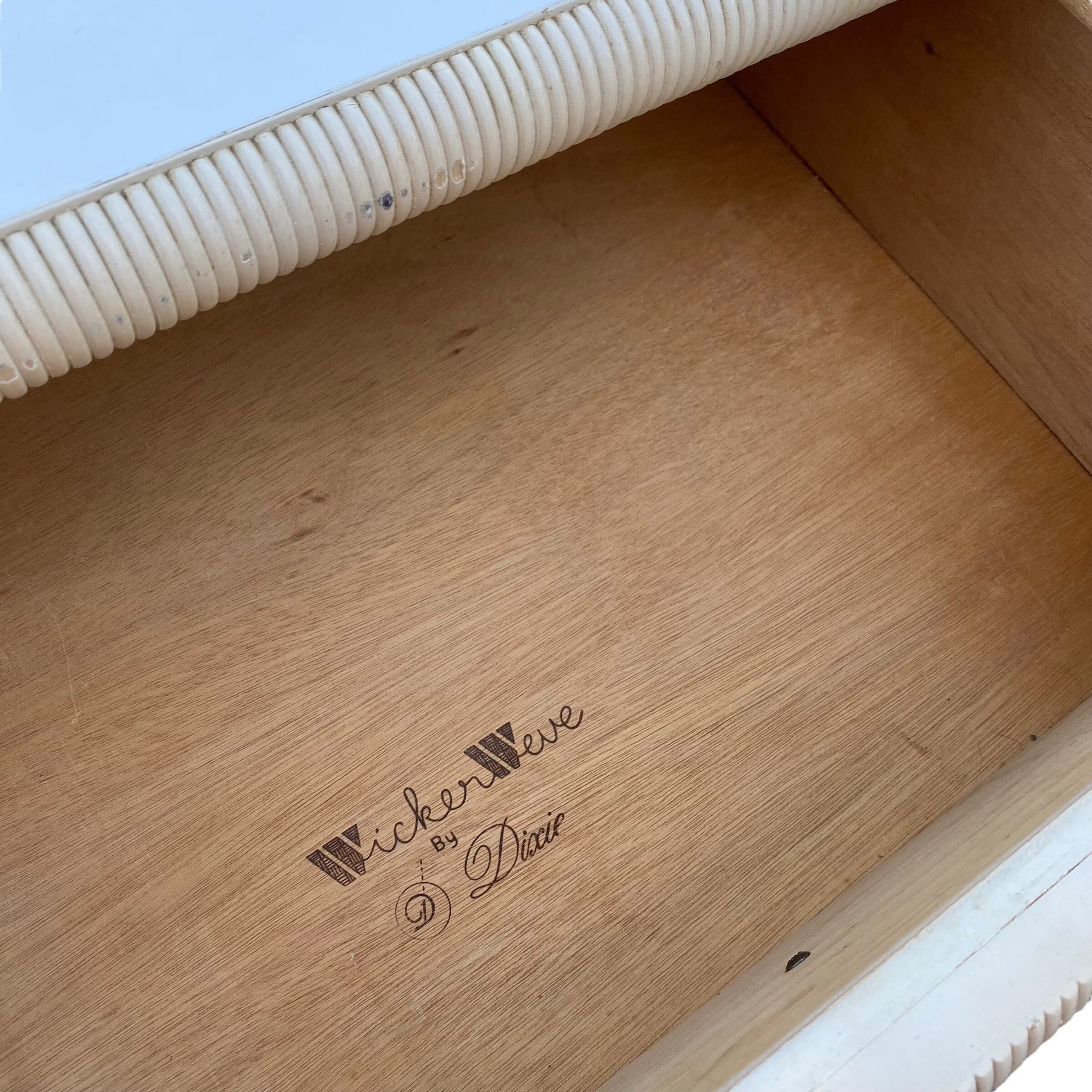 Rattan Nightstand by Dixie Wicker Weve with 3 Drawers 30" Tall - Vintage Creamy White Cane Coastal Bamboo Campaign Boho Chic Style Chest - Thumbnail 4