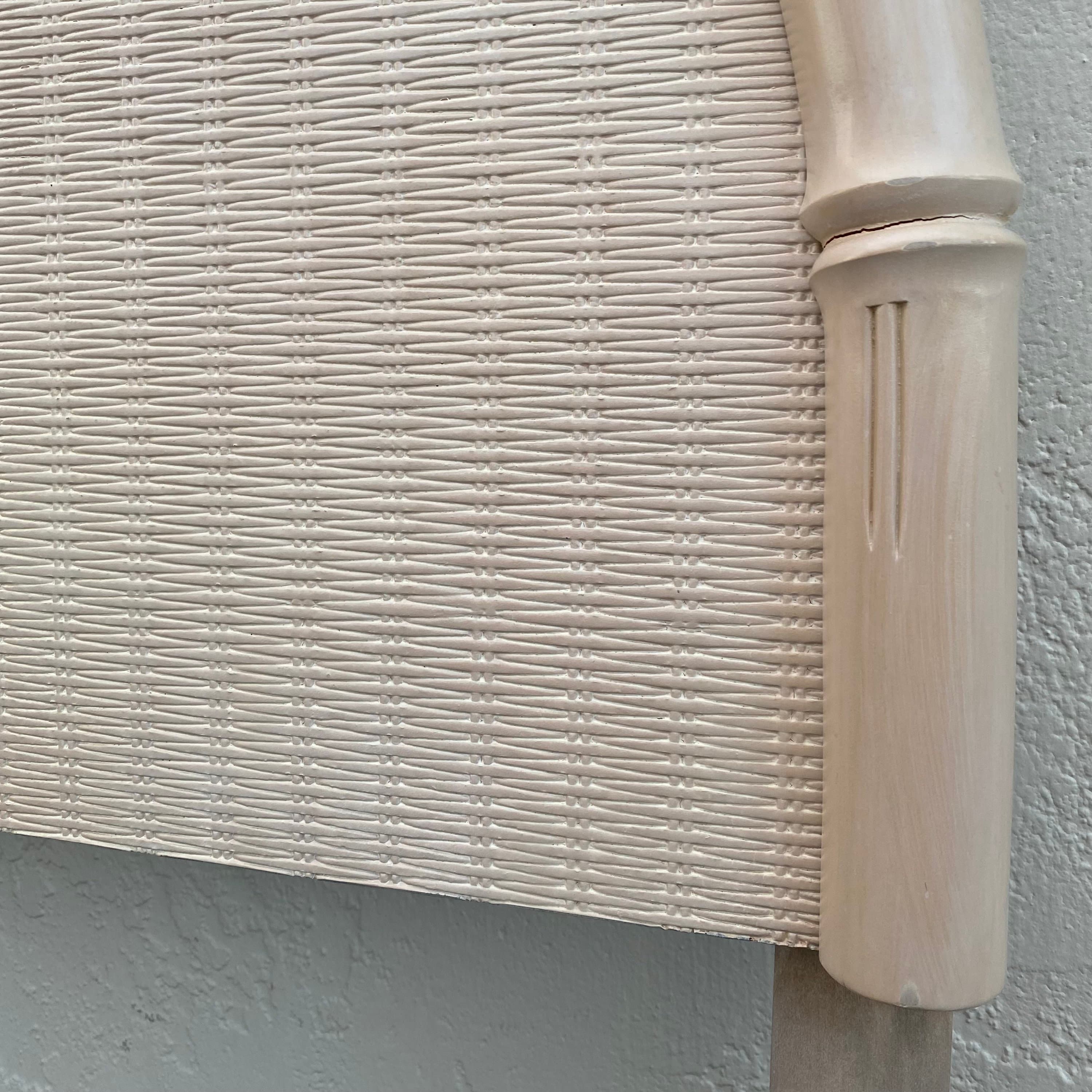 Vintage King Headboard with Faux Bamboo & Rattan - White Wash Wood Half Moon Style Coastal Bedroom Furniture - Thumbnail 5