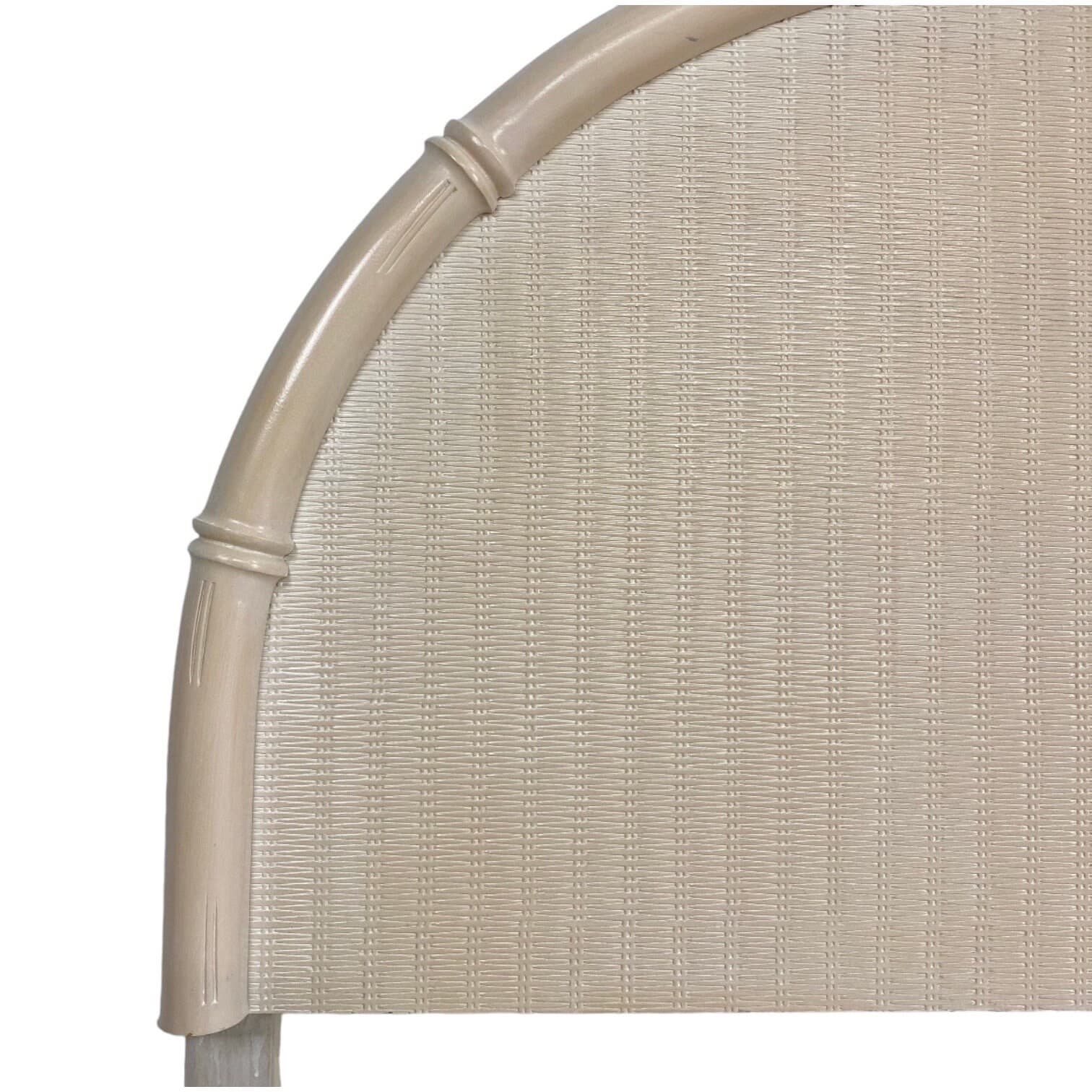 Queen Headboard with Faux Bamboo & Rattan Wicker by Broyhill - Whitewash Wooden Arched Curved Half Moon Style Coastal Full Bedroom Furniture - Thumbnail 2