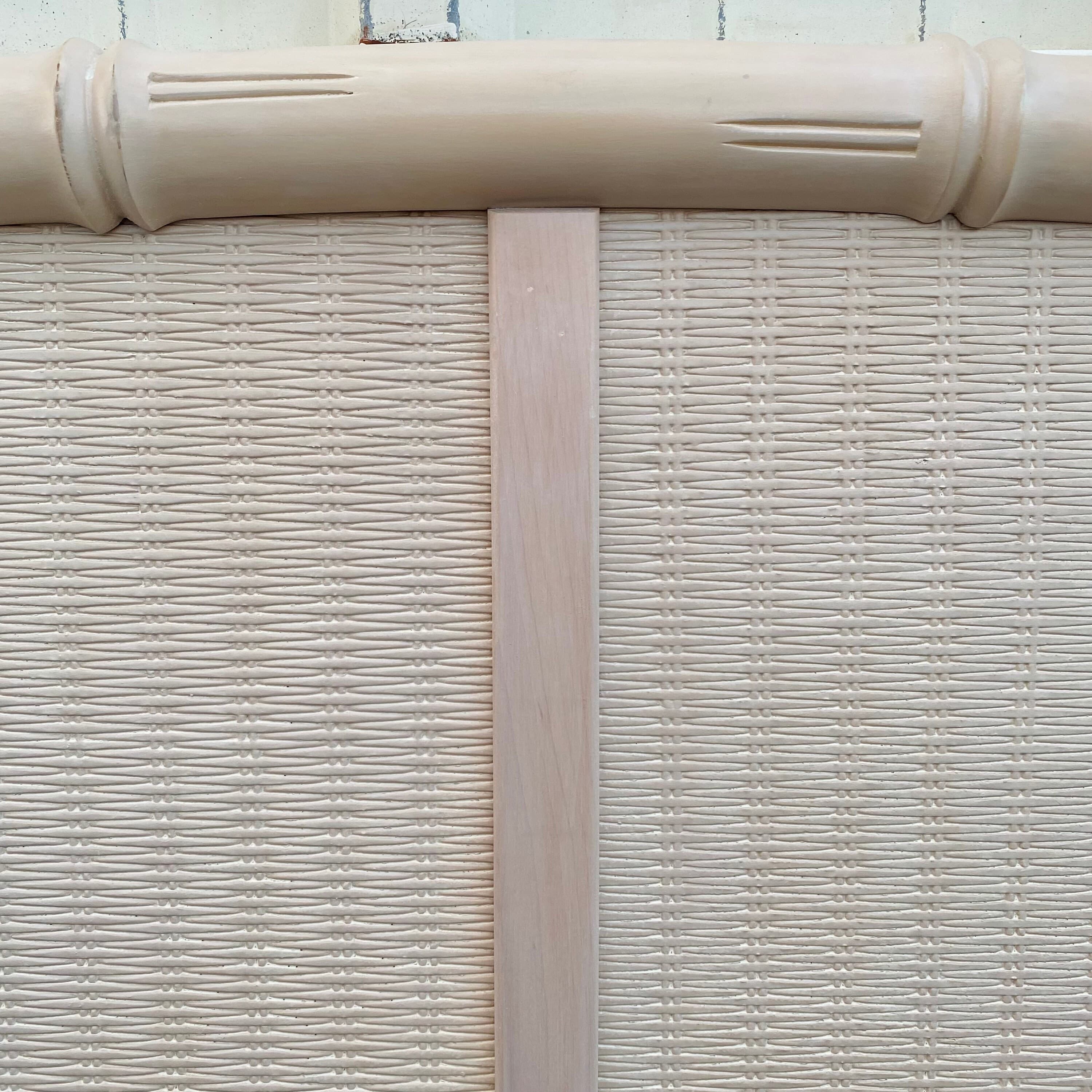 Vintage King Headboard with Faux Bamboo & Rattan - White Wash Wood Half Moon Style Coastal Bedroom Furniture - Thumbnail 4