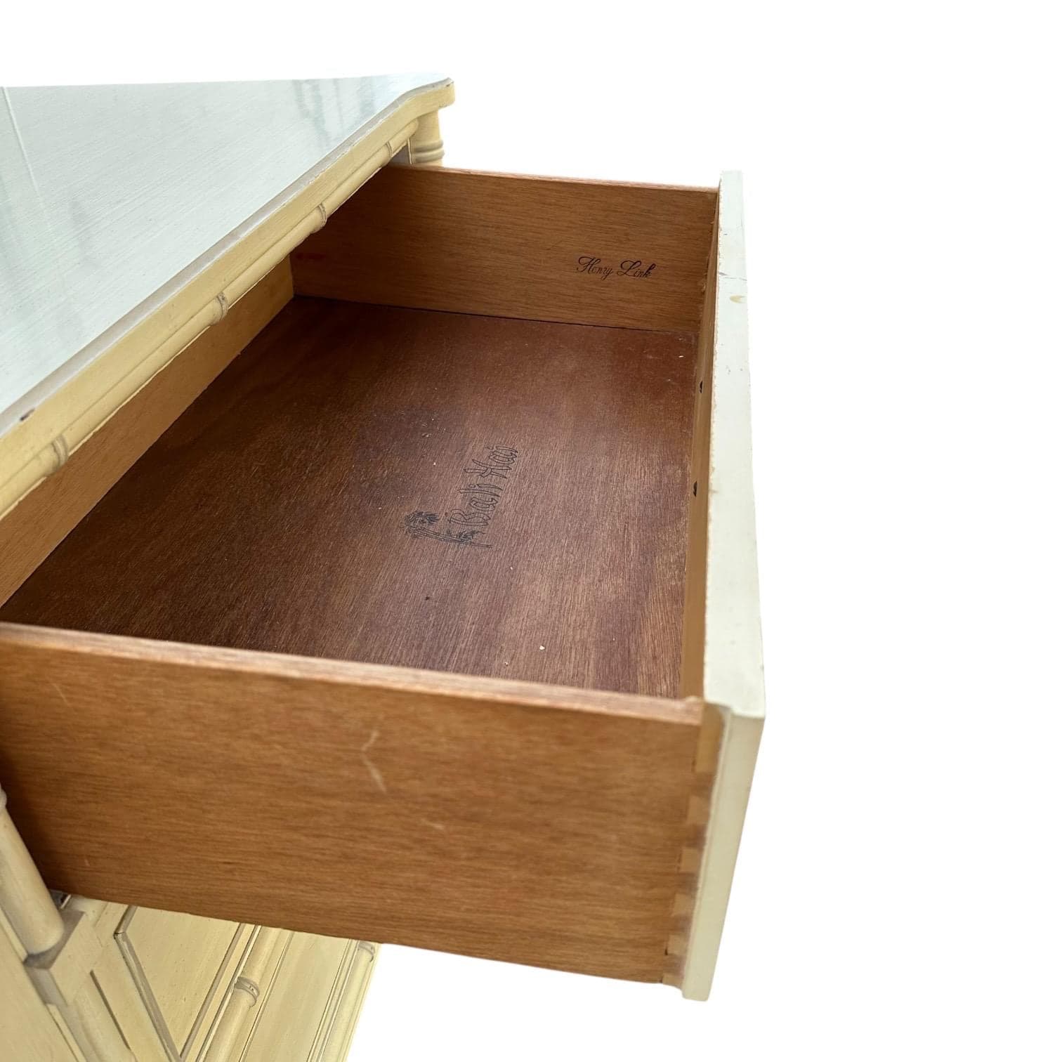 Faux Bamboo Dresser by Henry Link Bali Hai 70" Long Vintage Creamy White Shutter Louver Door Hollywood Regency Coastal 9 Drawer Credenza - Thumbnail 8