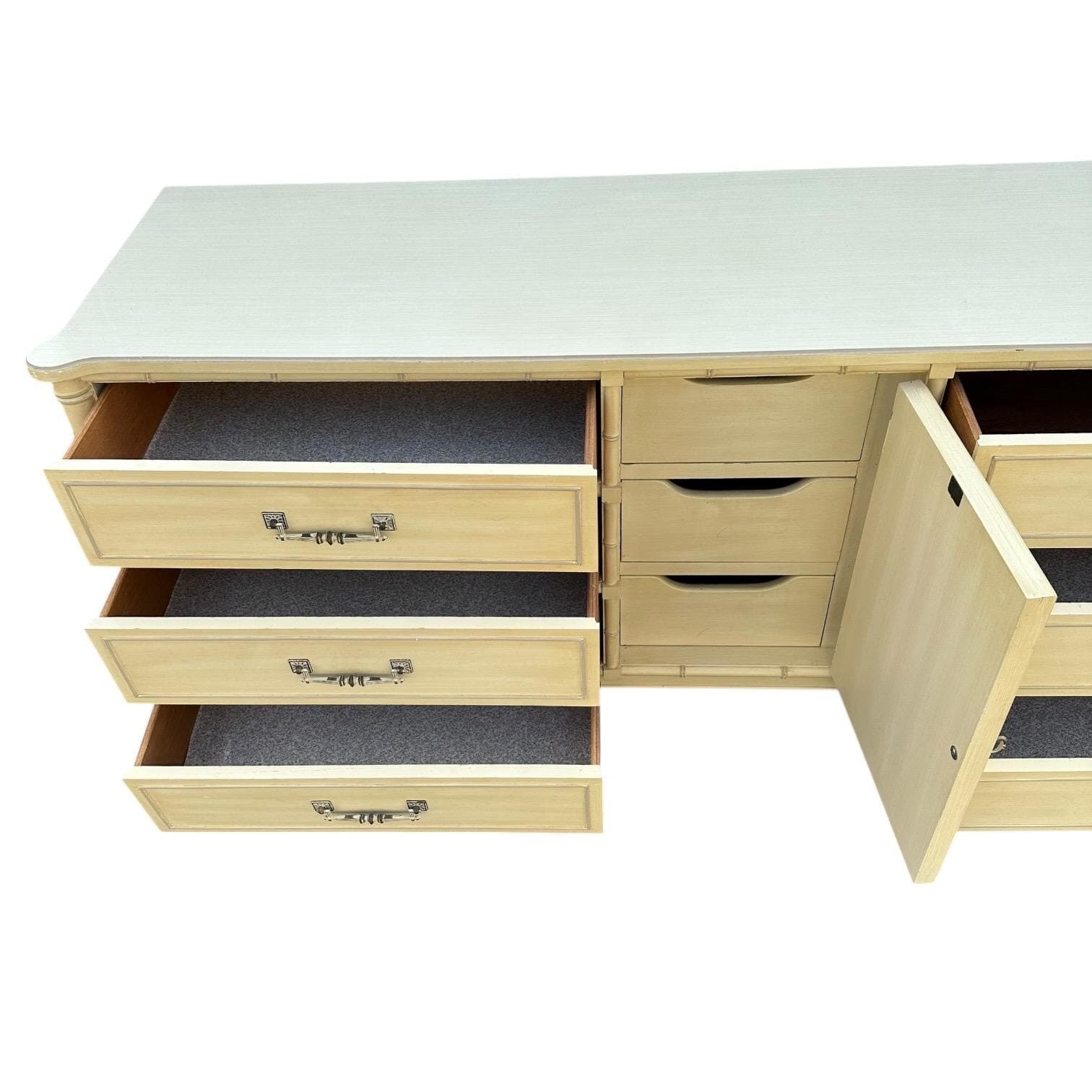 Faux Bamboo Dresser by Henry Link Bali Hai 70" Long Vintage Creamy White Shutter Louver Door Hollywood Regency Coastal 9 Drawer Credenza - Thumbnail 5