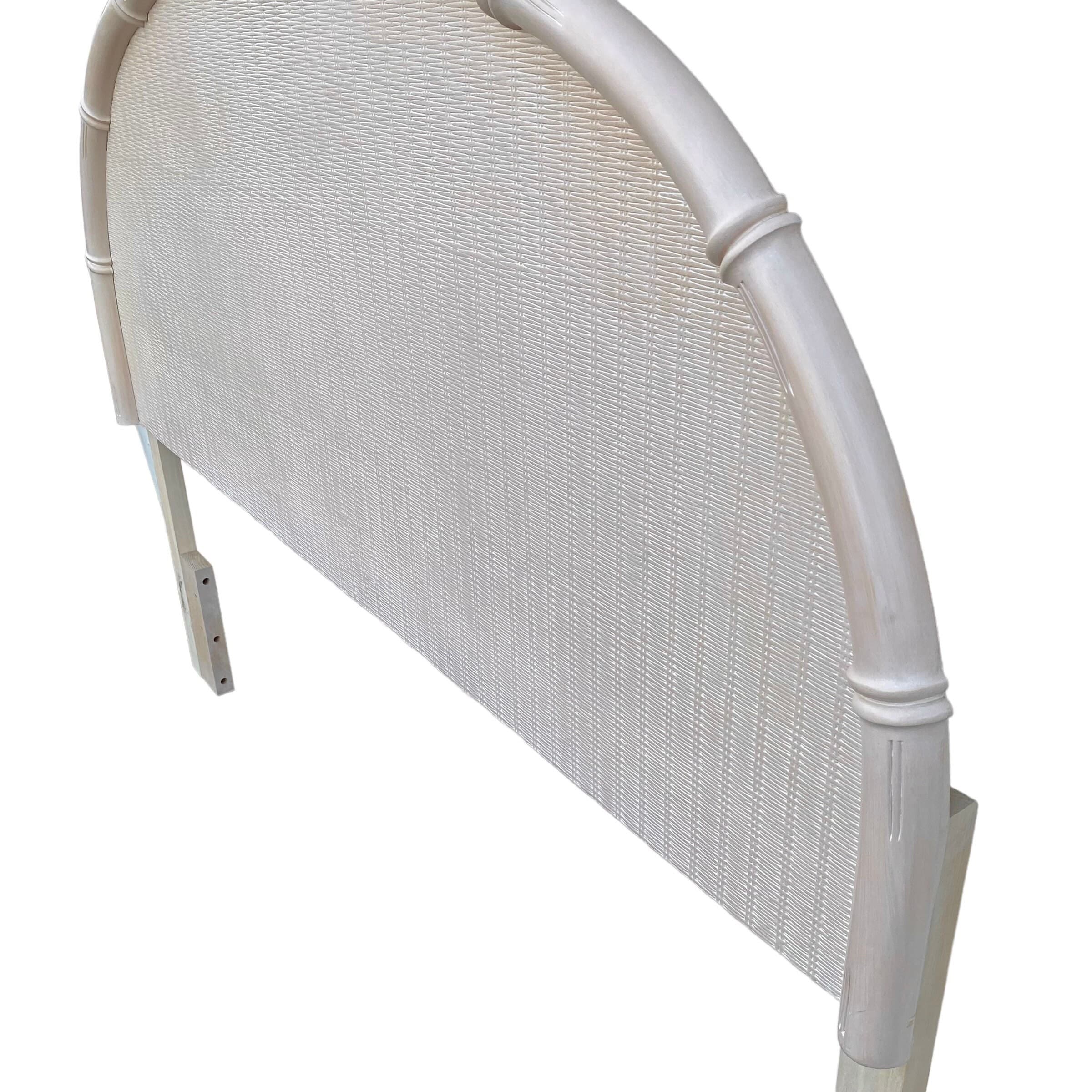 Queen Headboard with Faux Bamboo & Rattan Wicker by Broyhill - Whitewash Wooden Arched Curved Half Moon Style Coastal Full Bedroom Furniture - Thumbnail 4