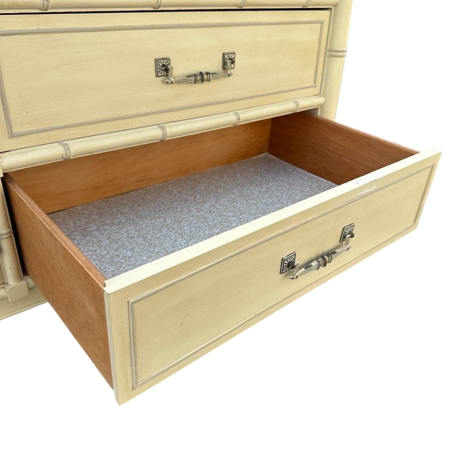 Faux Bamboo Dresser by Henry Link Bali Hai 70" Long Vintage Creamy White Shutter Louver Door Hollywood Regency Coastal 9 Drawer Credenza - Thumbnail 9