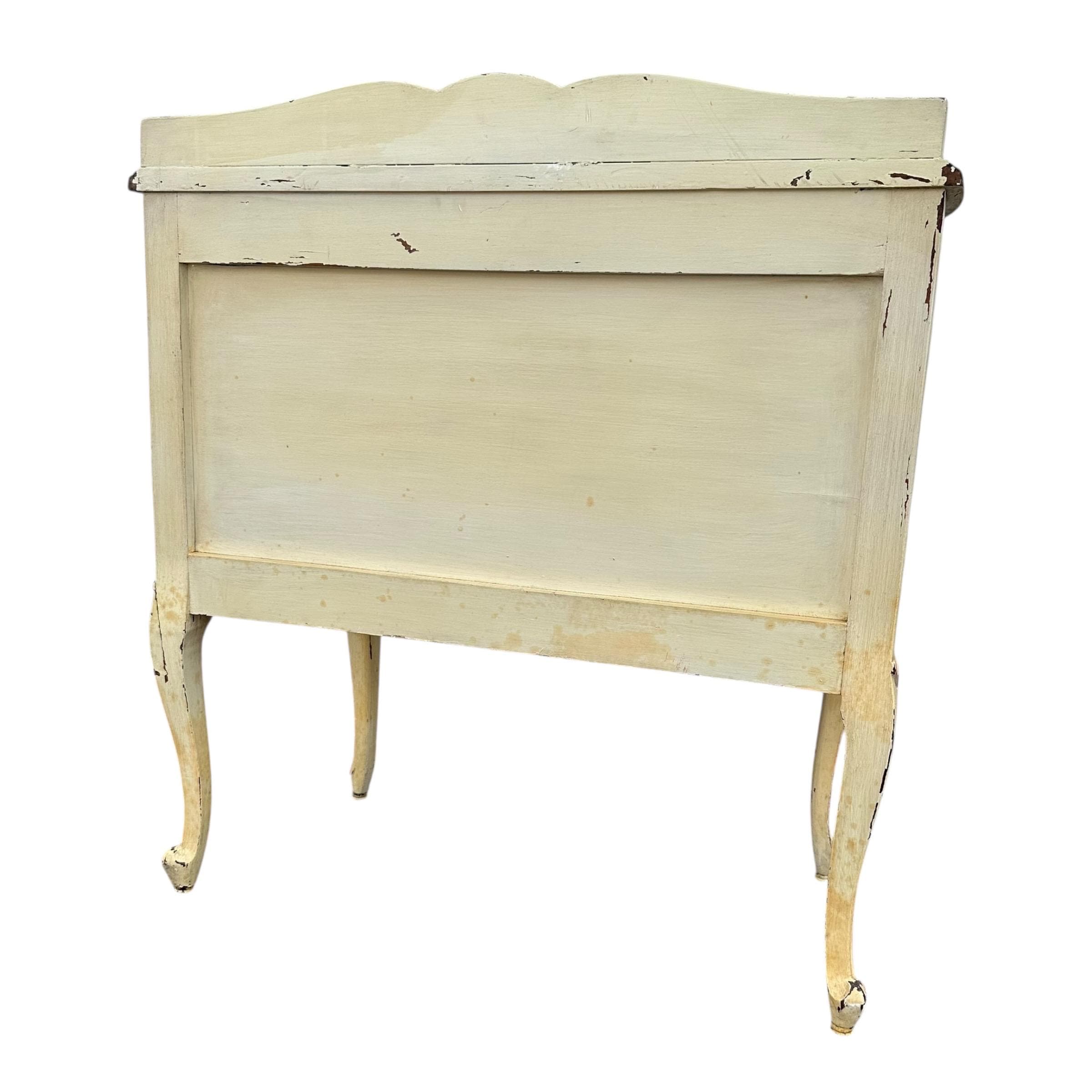 Vintage Romantic Nightstand - Distressed Pink & Creamy White Louis XV Wood Commode - French Provincial Shabby Chic Chest with Cabriole Legs - Thumbnail 9