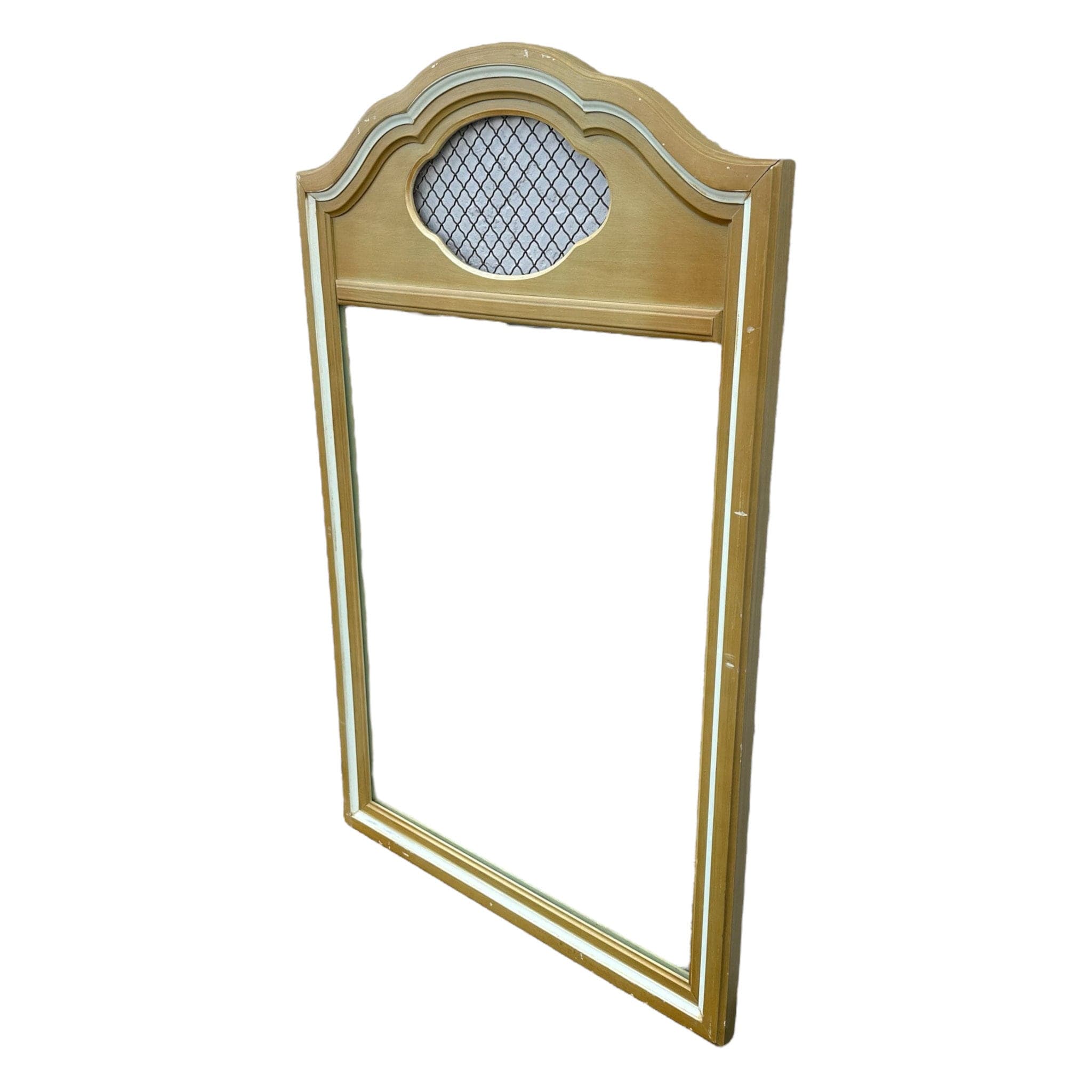 French Provincial Mirror by Henry Link 42x28 LOCAL PICKUP Vintage Green with Wire Mesh Shabby Chic Country Farmhouse Style - Thumbnail 4