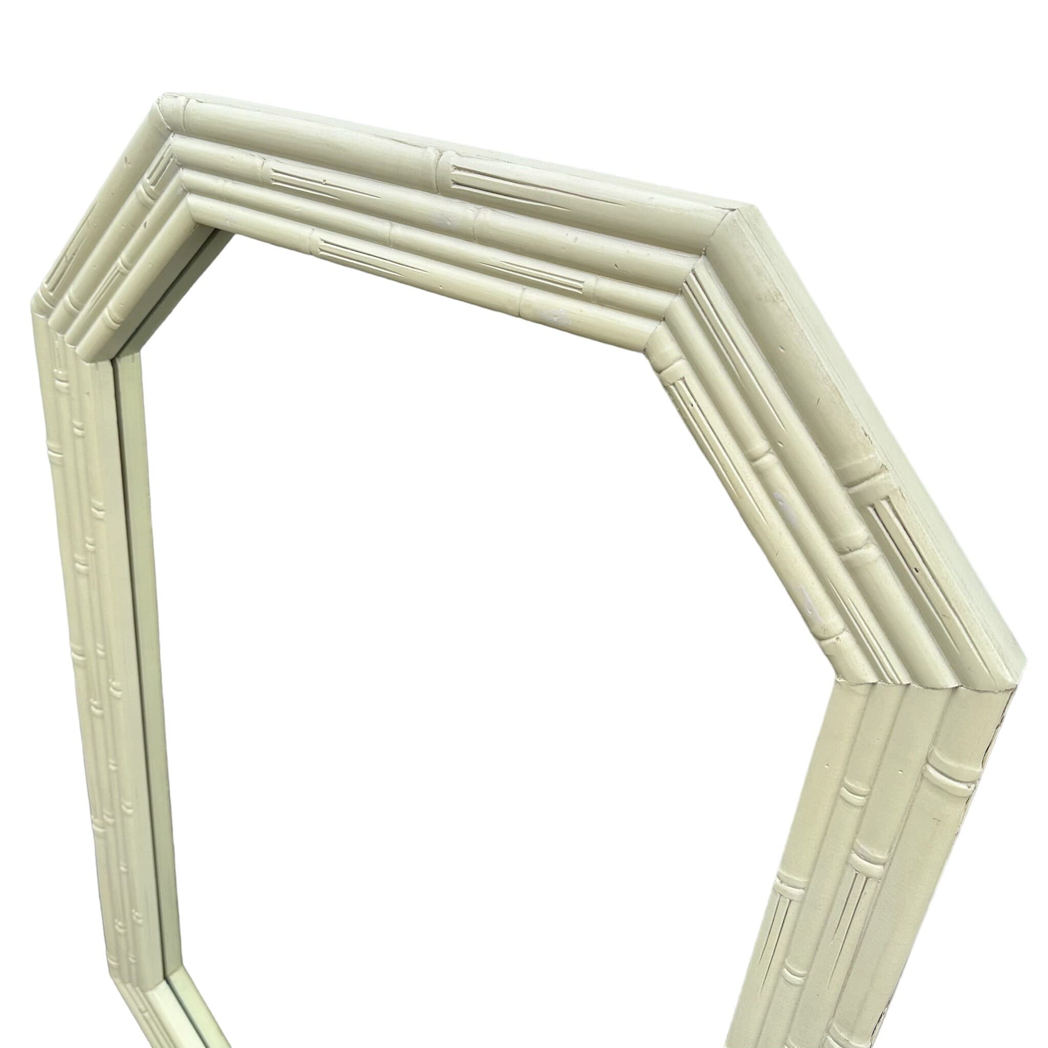 Vintage Faux Bamboo Mirror 27x41 LOCAL PICKUP Octagon Broyhill Creamy White Boho Chic Coastal Hollywood Regency - Thumbnail 3