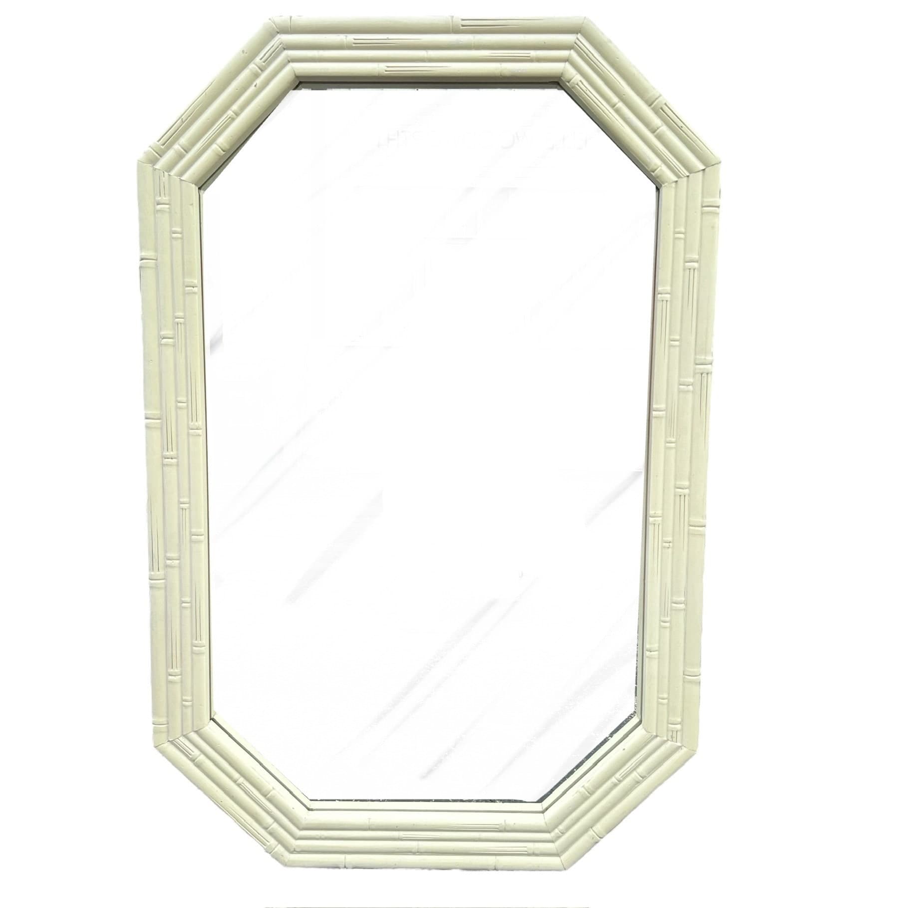 Vintage Faux Bamboo Mirror 41x27 LOCAL PICKUP Octagon Broyhill Creamy White Boho Chic Coastal Hollywood Regency - Image 1