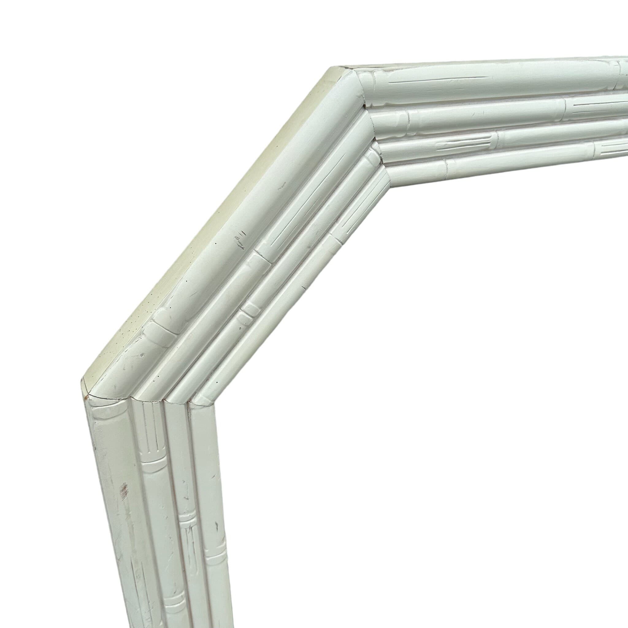 Vintage Faux Bamboo Mirror 27x41 LOCAL PICKUP Octagon Broyhill Creamy White Boho Chic Coastal Hollywood Regency - Thumbnail 4