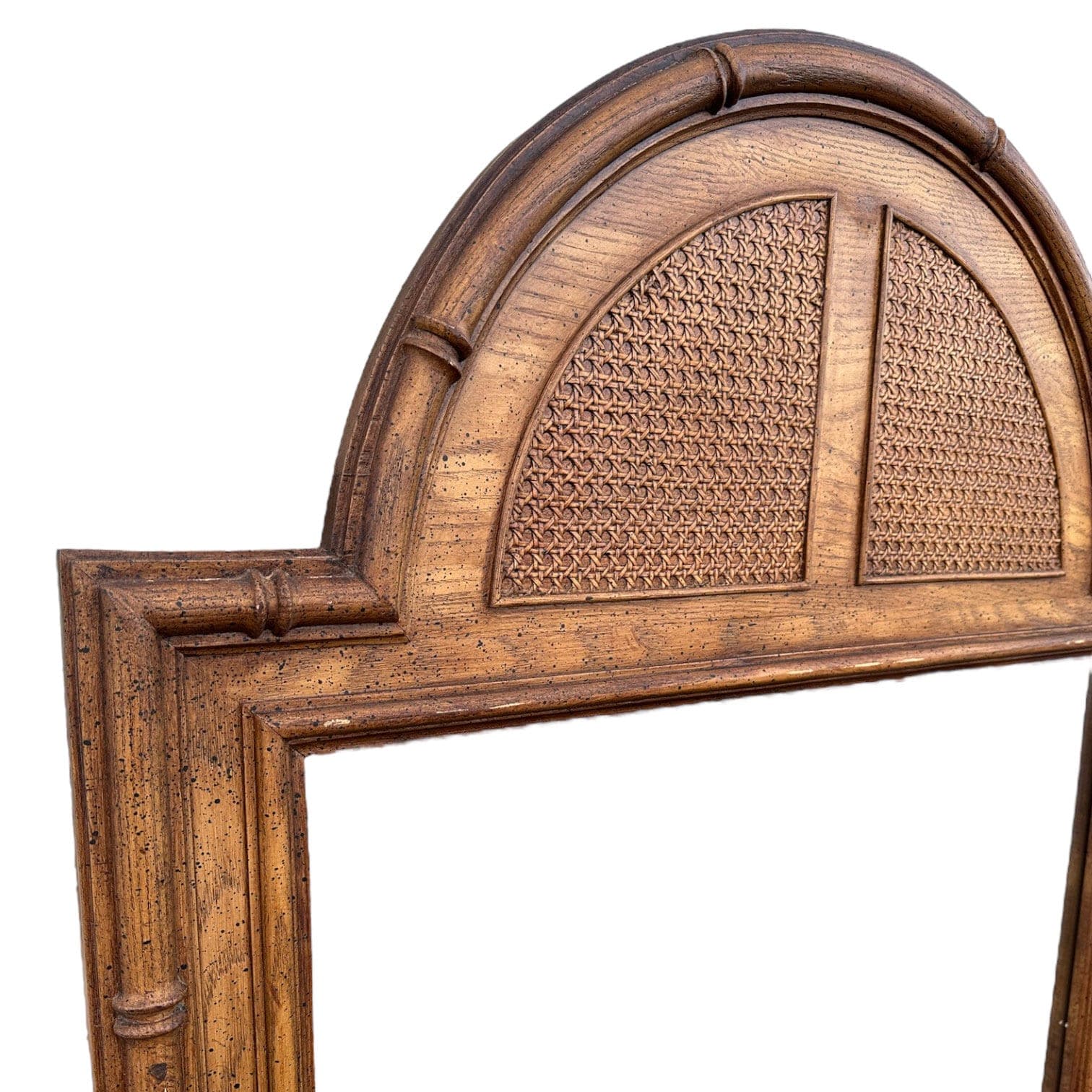Large Faux Bamboo Mirror 56x32 LOCAL PICKUP Vintage Stanley Arched Curved Top Rattan Cane Coastal Hollywood Regency Boho Chic Wood Style - Thumbnail 2