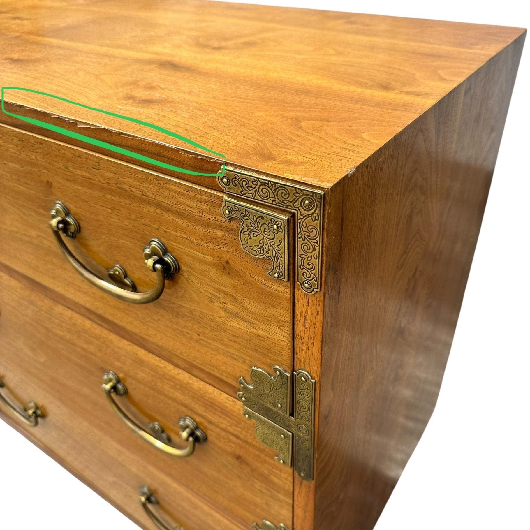 Vintage Henredon Chinoiserie Campaign Dresser Project 80” Long - Hollywood Regency Asian Style 9 Drawer Credenza - Thumbnail 8