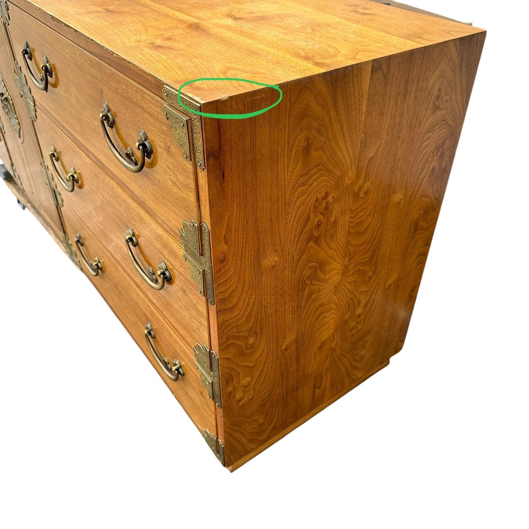 Vintage Henredon Chinoiserie Campaign Dresser Project 80” Long - Hollywood Regency Asian Style 9 Drawer Credenza - Thumbnail 9